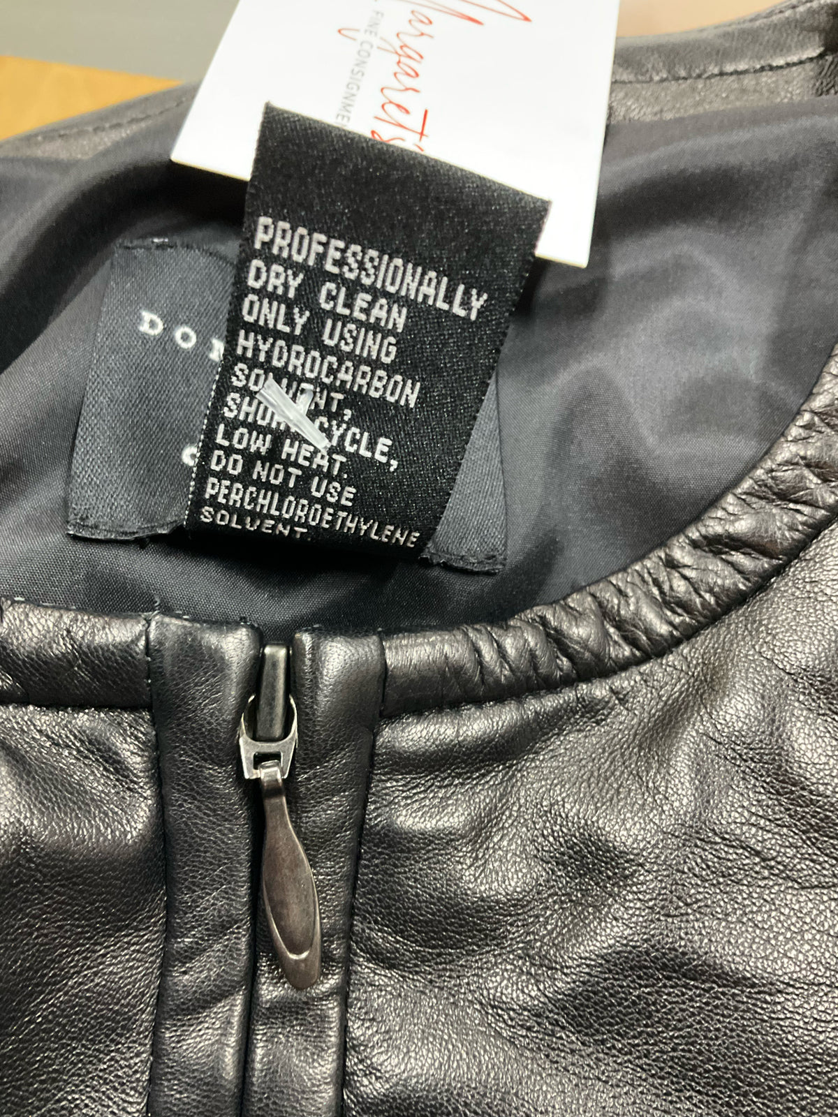 Doncaster Collection Black Leather & Knit Peplum Moto Jacket | Size 14