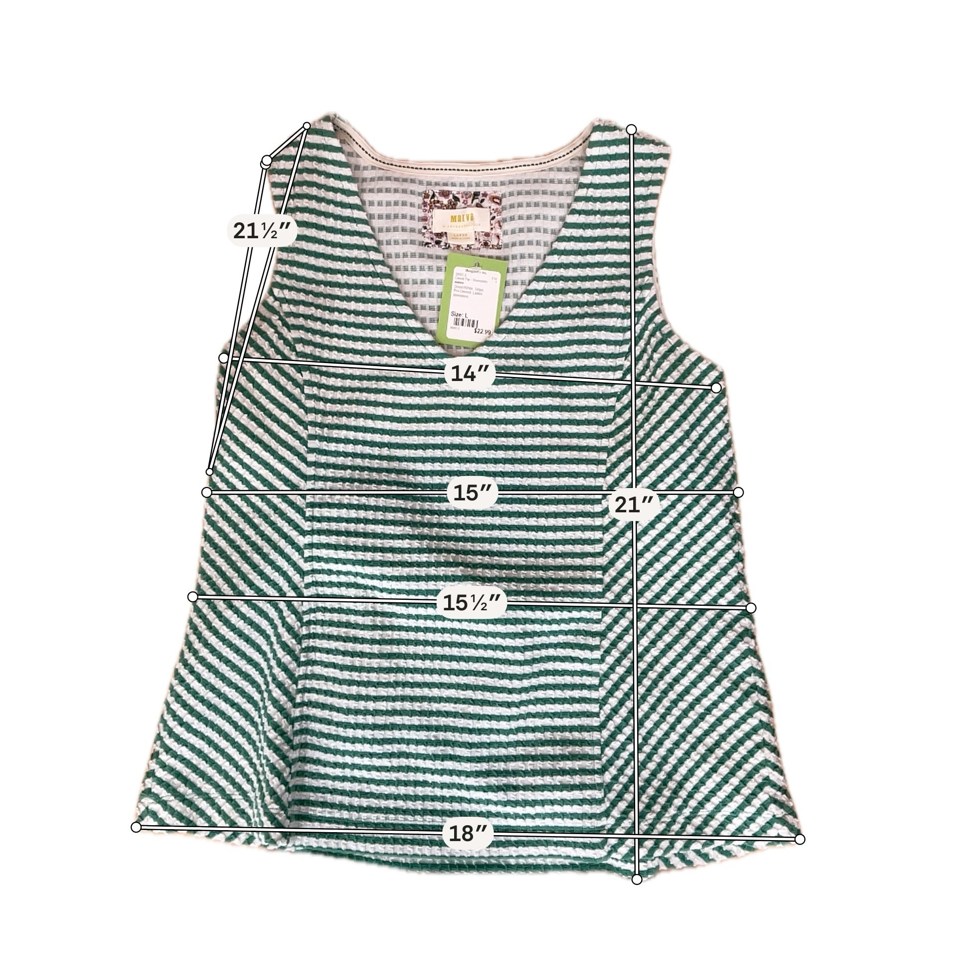 Maeve by Anthropologie Green & White Stripe Waffle-Knit Tank Top | Size Large
