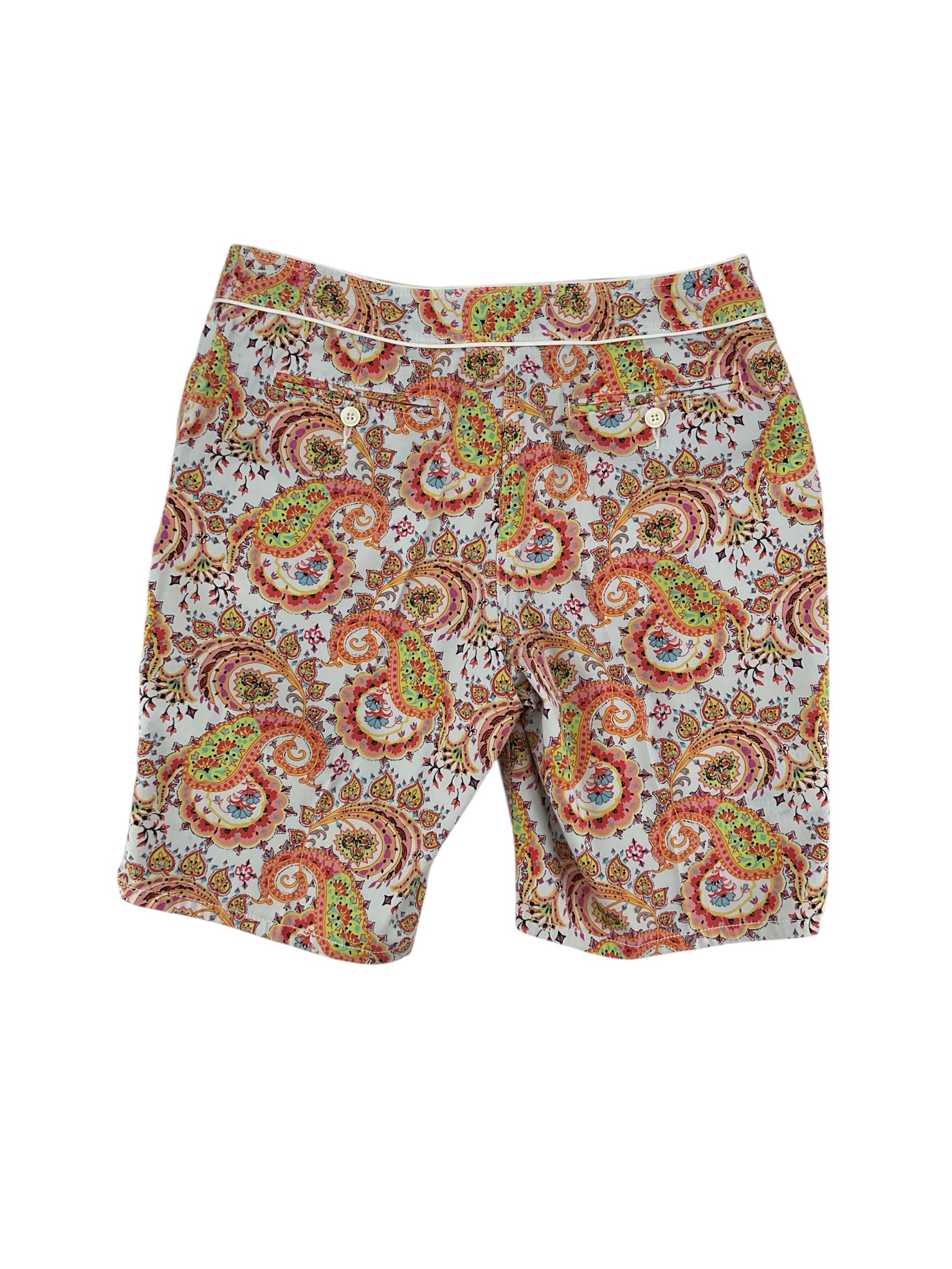 Liz Claiborne Paisley Print Mid-Rise Shorts Size 12 | White & Coral