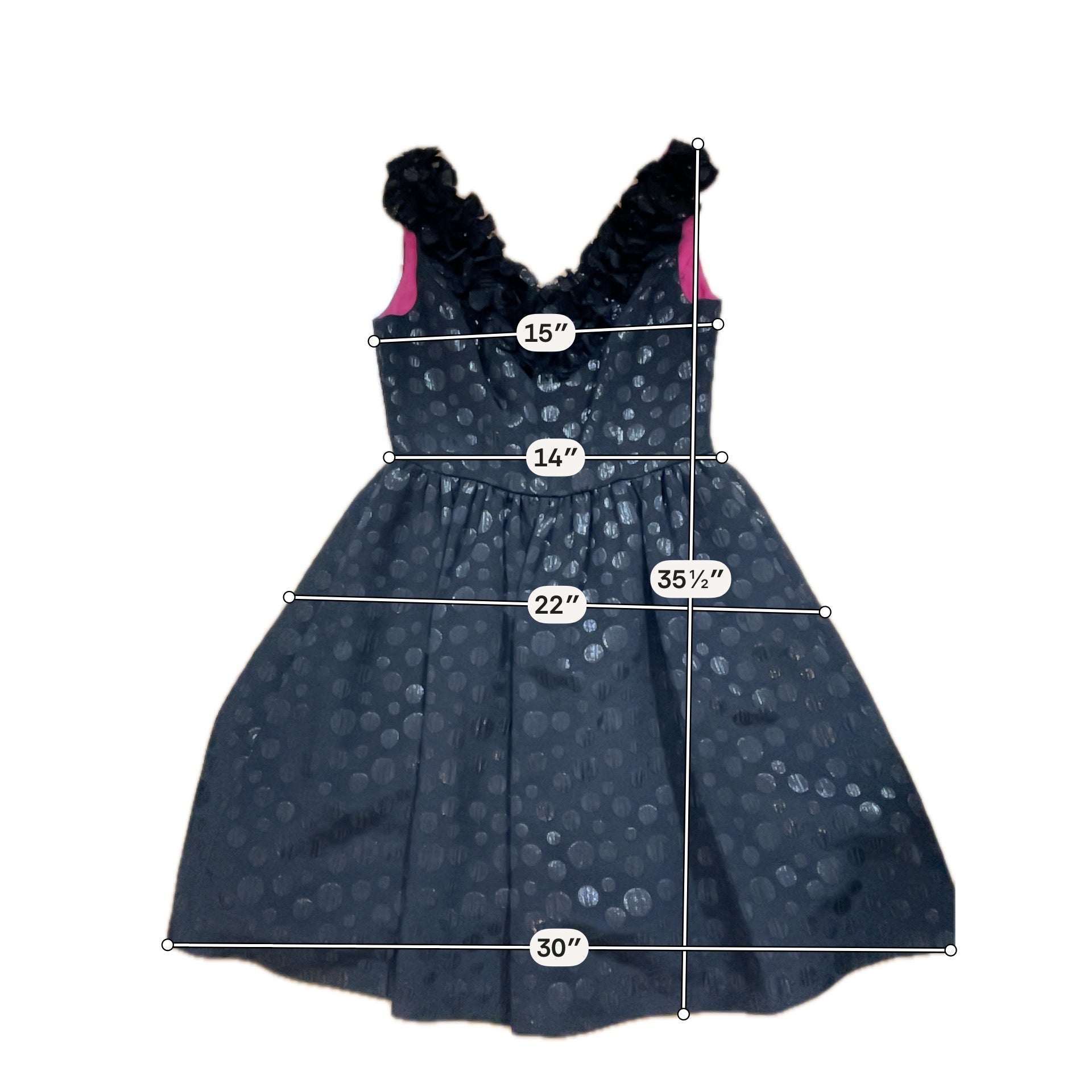 Muse Rosette V-Neck Metallic Polka Dot A-Line Dress Size 8