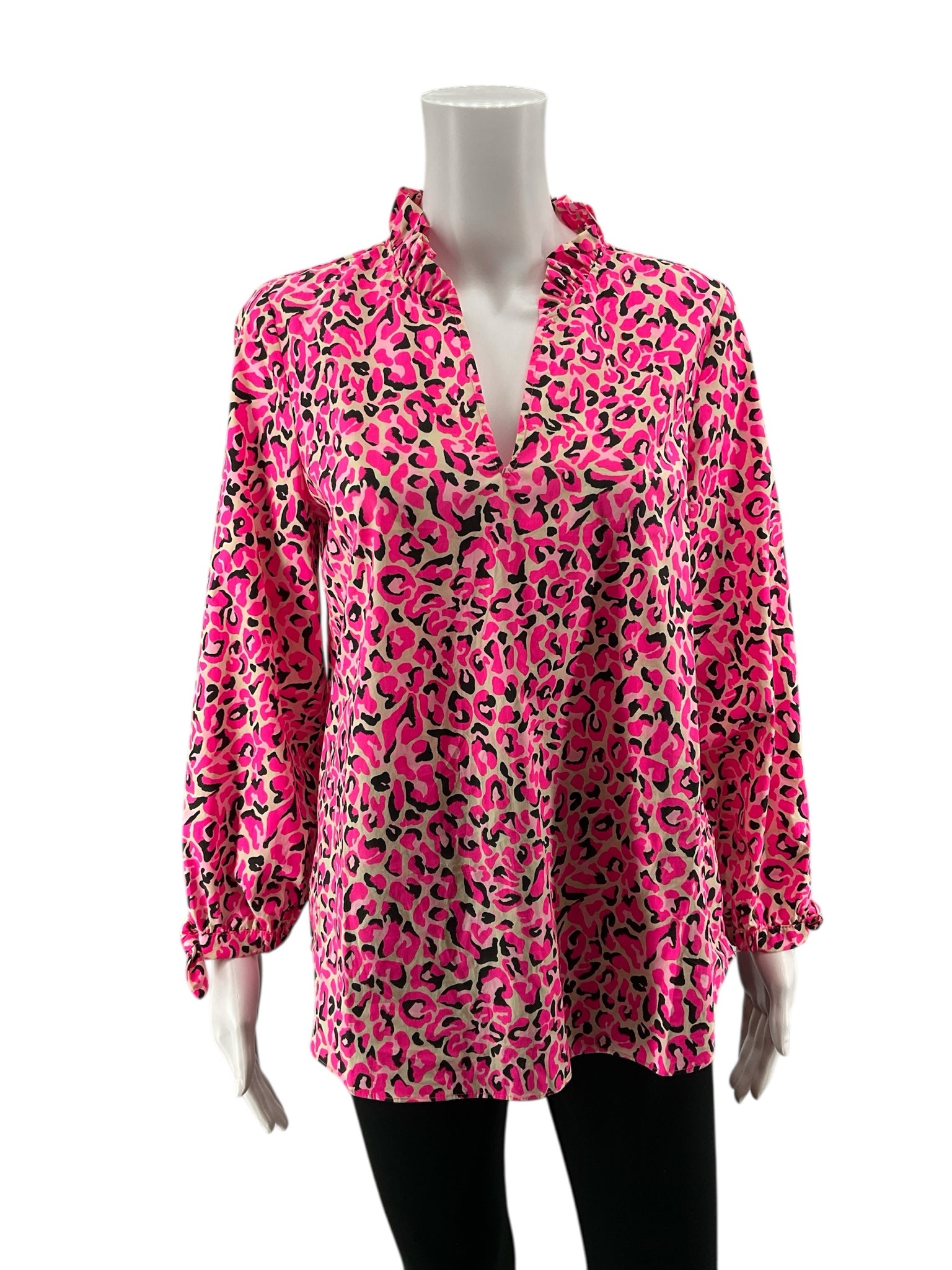 Lilly Pulitzer pink/black Long Sleeve Nevis Top Hotty Pink Big Flirt Animal Print Tunic Size Small - Size S