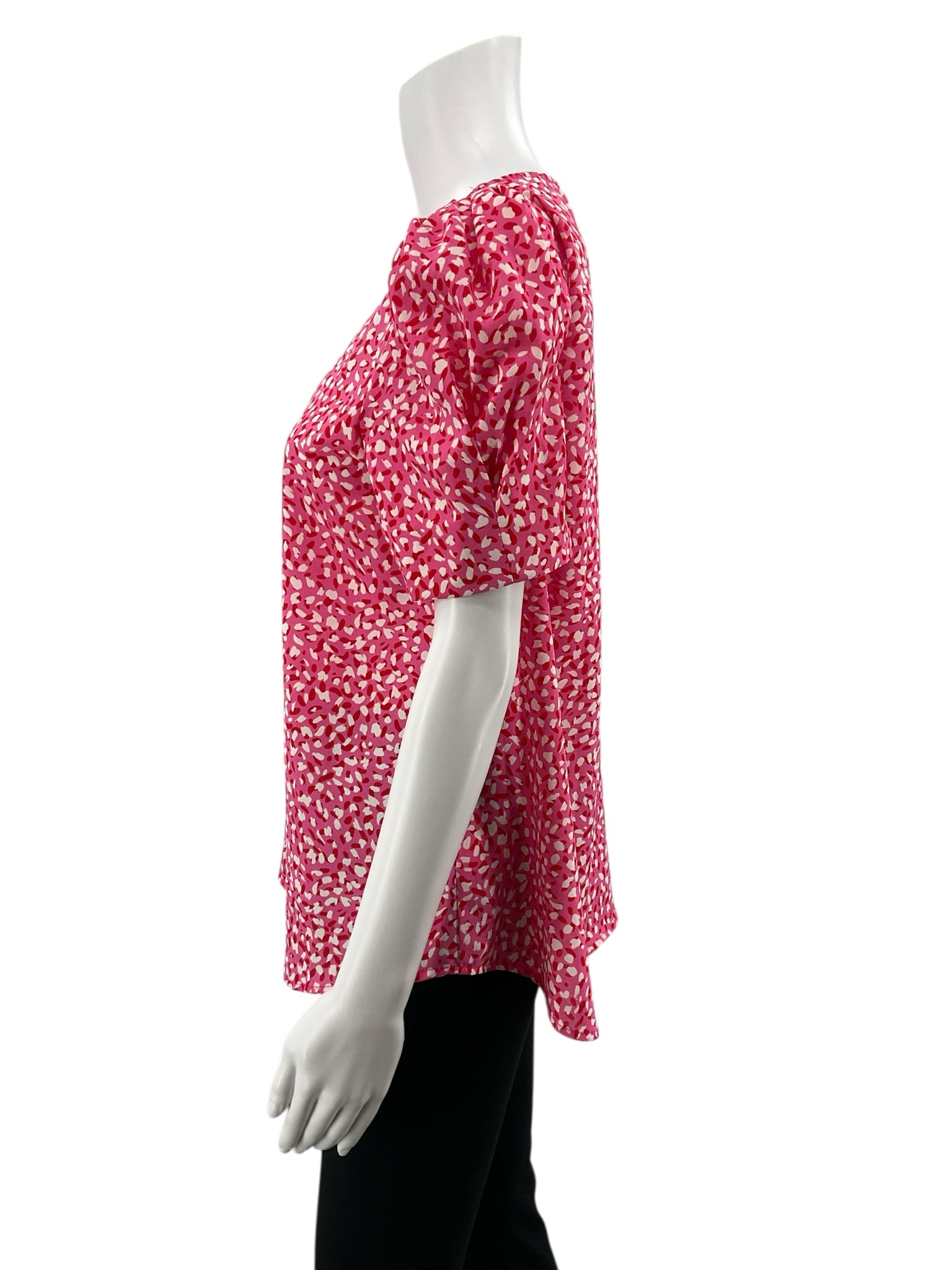 Jodifl pink/red/white Short Sleeve Pink & Red Confetti Dot Puff Sleeve Blouse Top Size Small - Size S