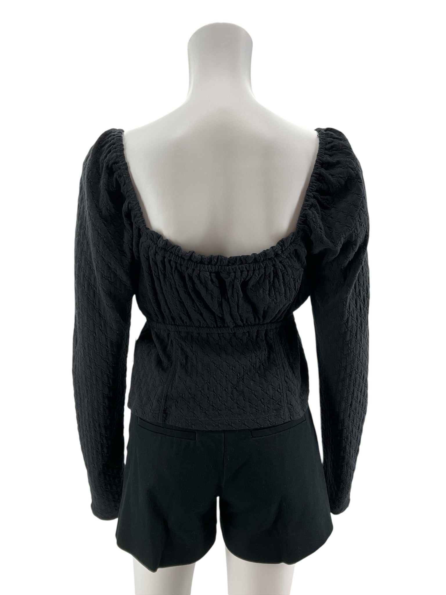 Free People Skylar Rose Textured Knit Peplum Cardigan Top Black XL