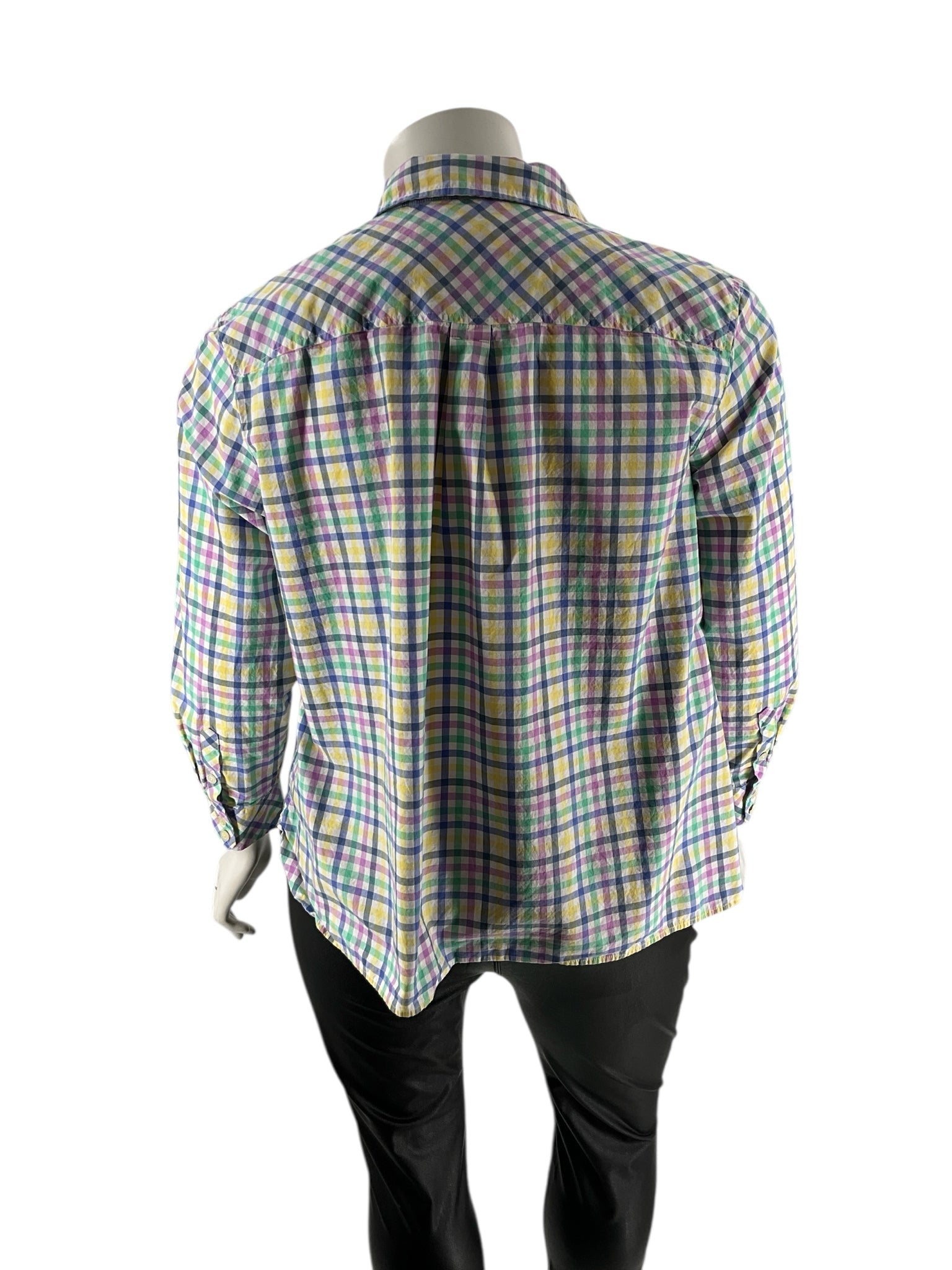 Talbots White/Blue/Green/Pink Checkered Ladies Casual Top - Size 3X Petite