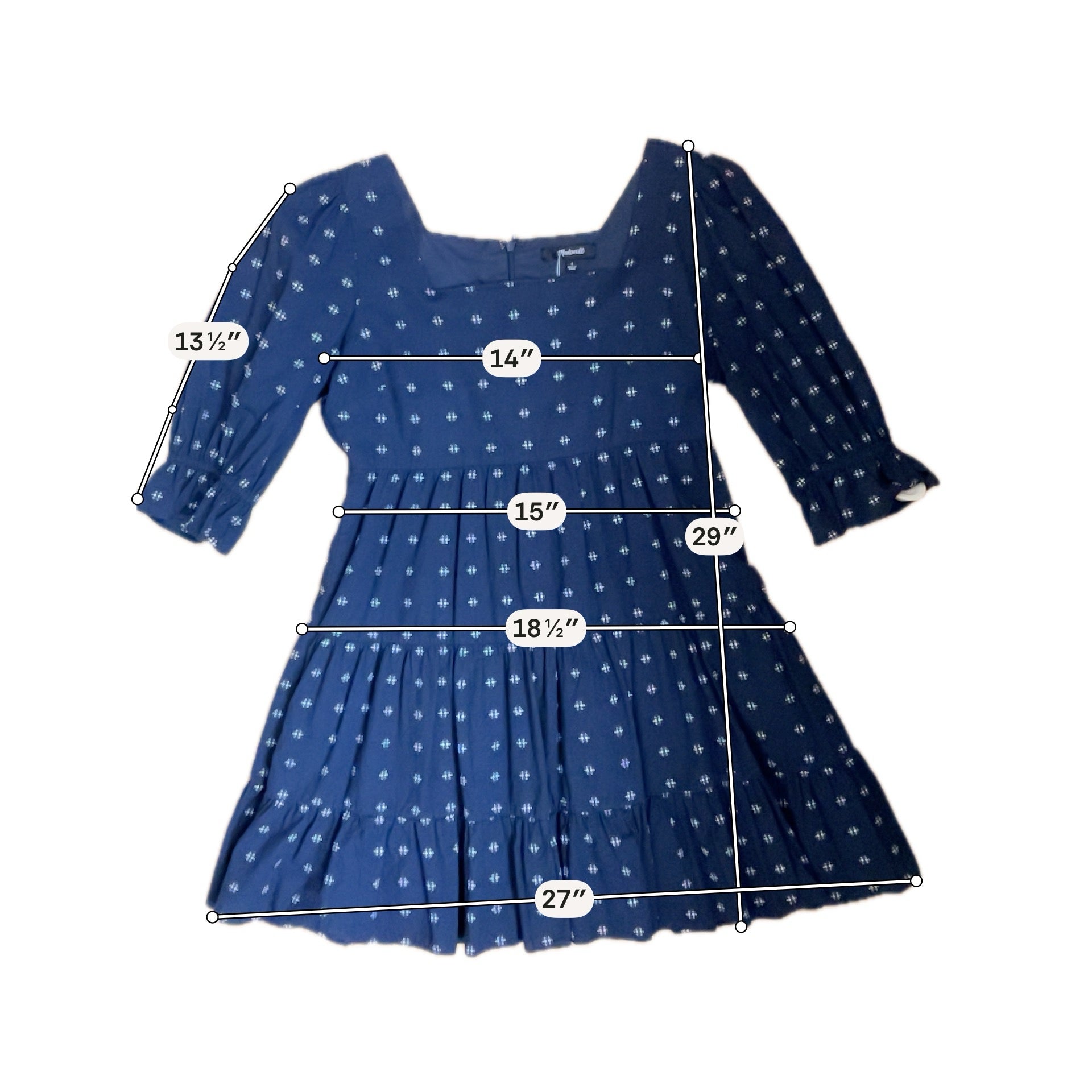 Madewell navy/white Babydoll Smocked-Cuff Tiered Mini Dress Navy Diamond Print Cotton Size 2 - Size 2