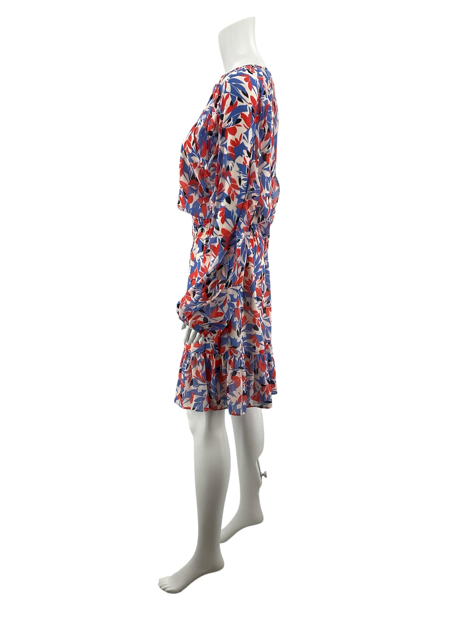 Lauren Ralph Lauren Red & Blue Floral Long Sleeve A-Line Dress Size 12