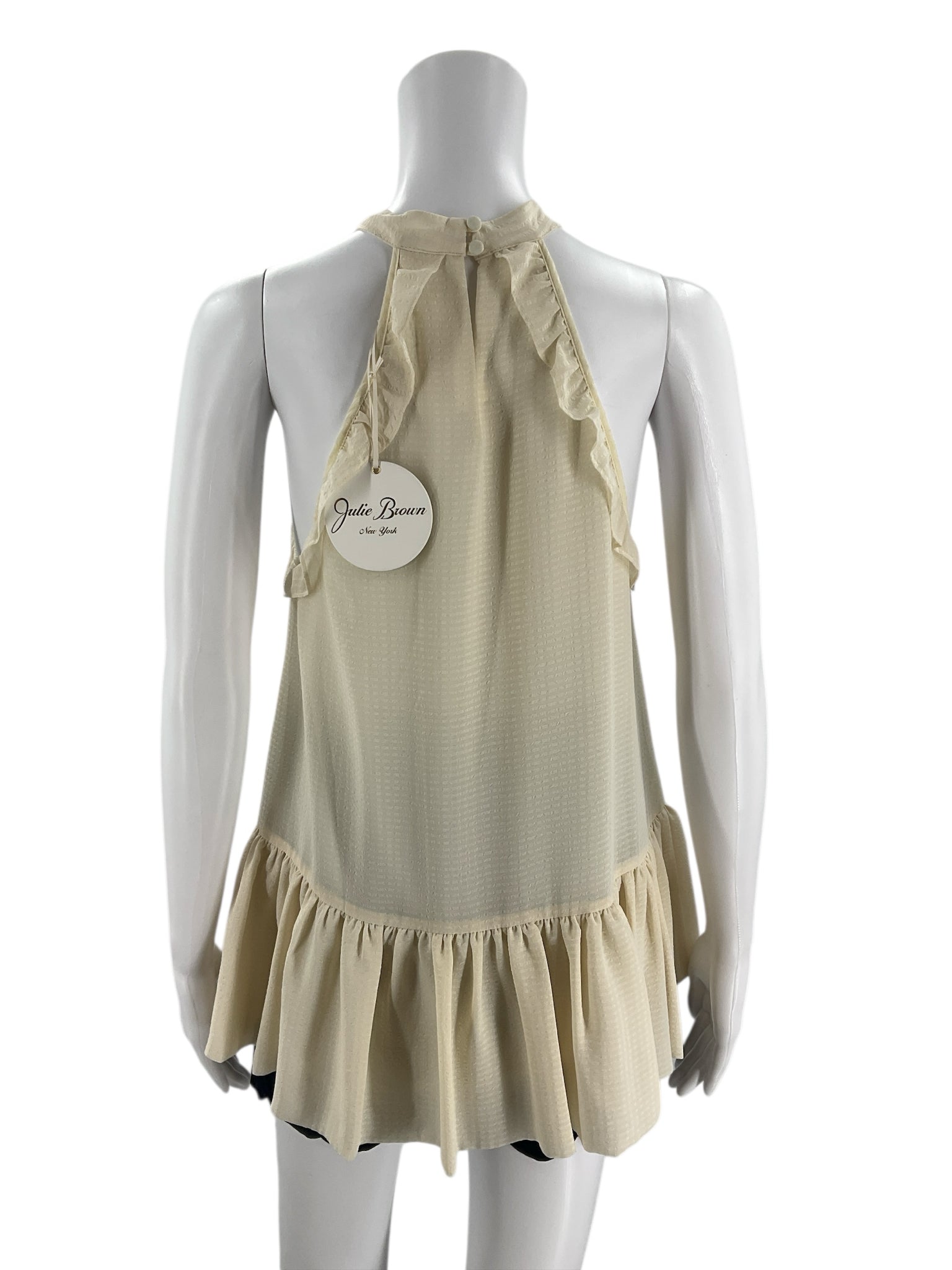 Julie Brown Cream Ruffle Trim Peplum Halter Top Blouse Size 4 NWT - ONLINE ONLY