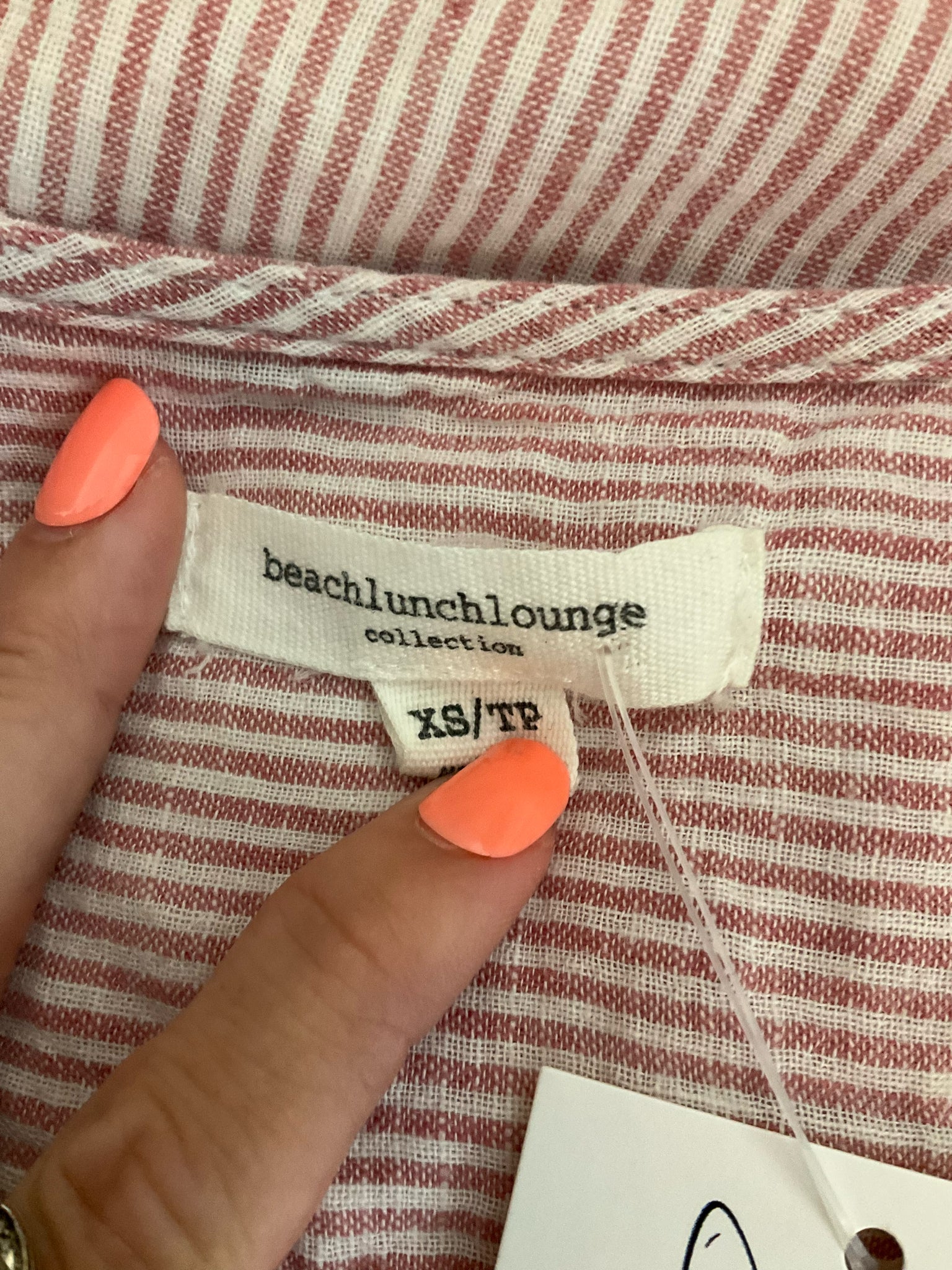 beachlunchlounge Linen Blend Striped Shift Dress Pink White Size XS