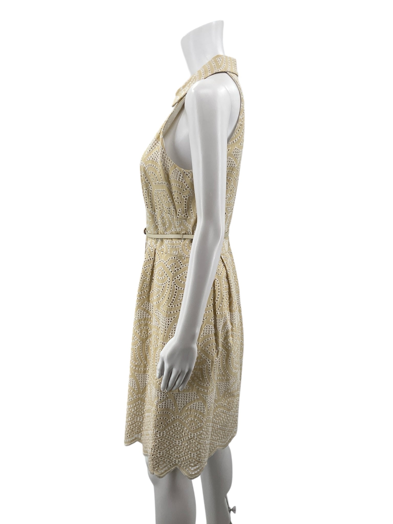 Antonio Melani tan/white A-Line Geometric Eyelet Shirtdress Tan Beige Cotton Size 8 - Size 8