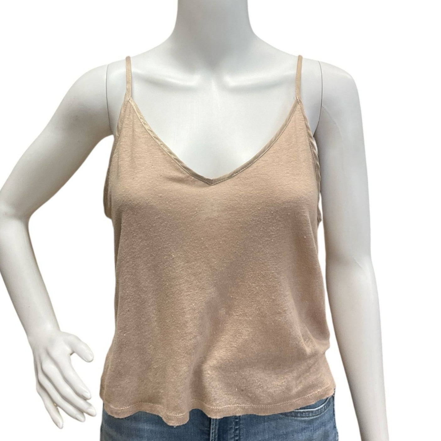 Zara Women’s Size Small Beige Linen Spaghetti Strap Top - ONLINE ONLY