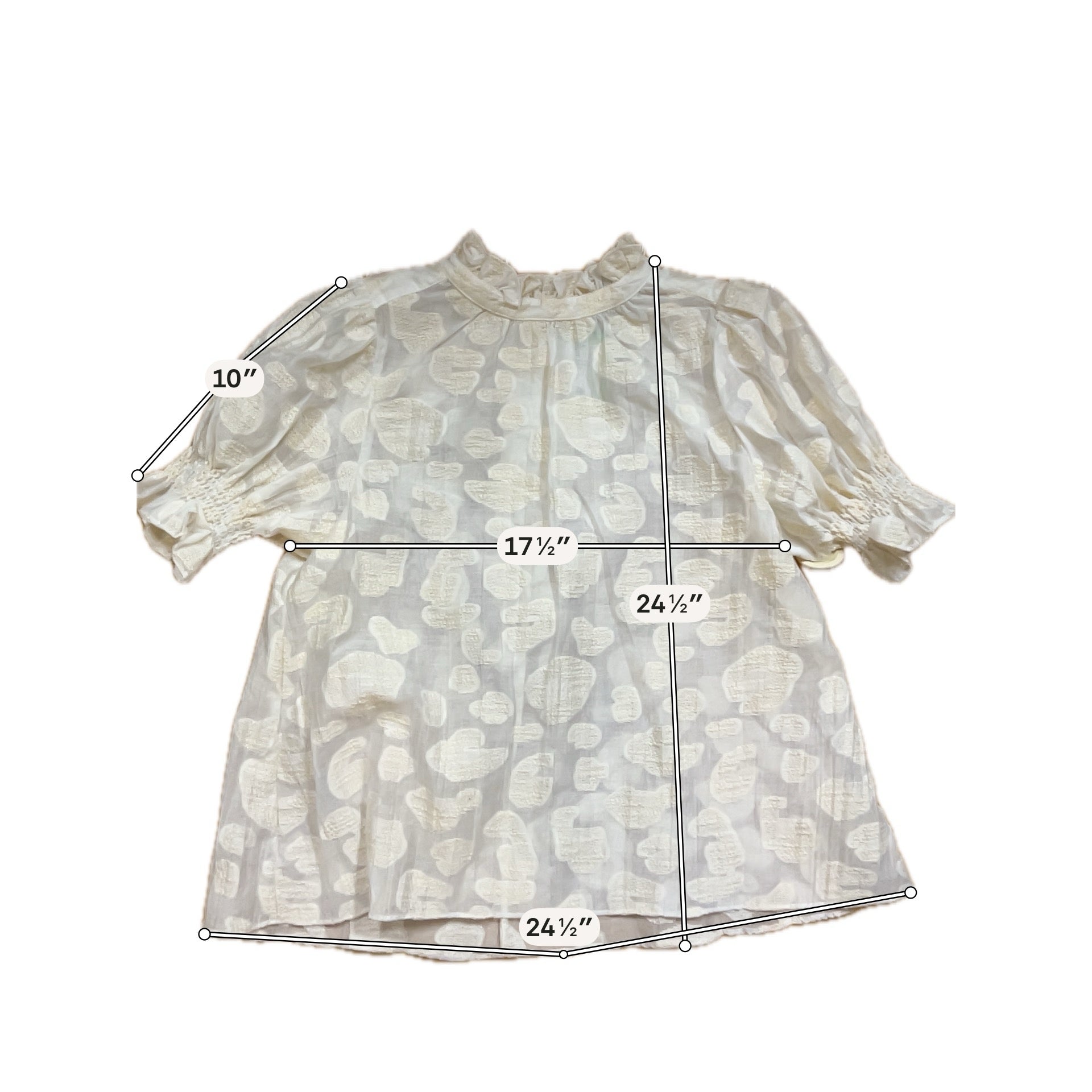 Hunter Bell Crawford Top Cream Jacquard Dot Ruffle Puff Sleeve Blouse Size Large