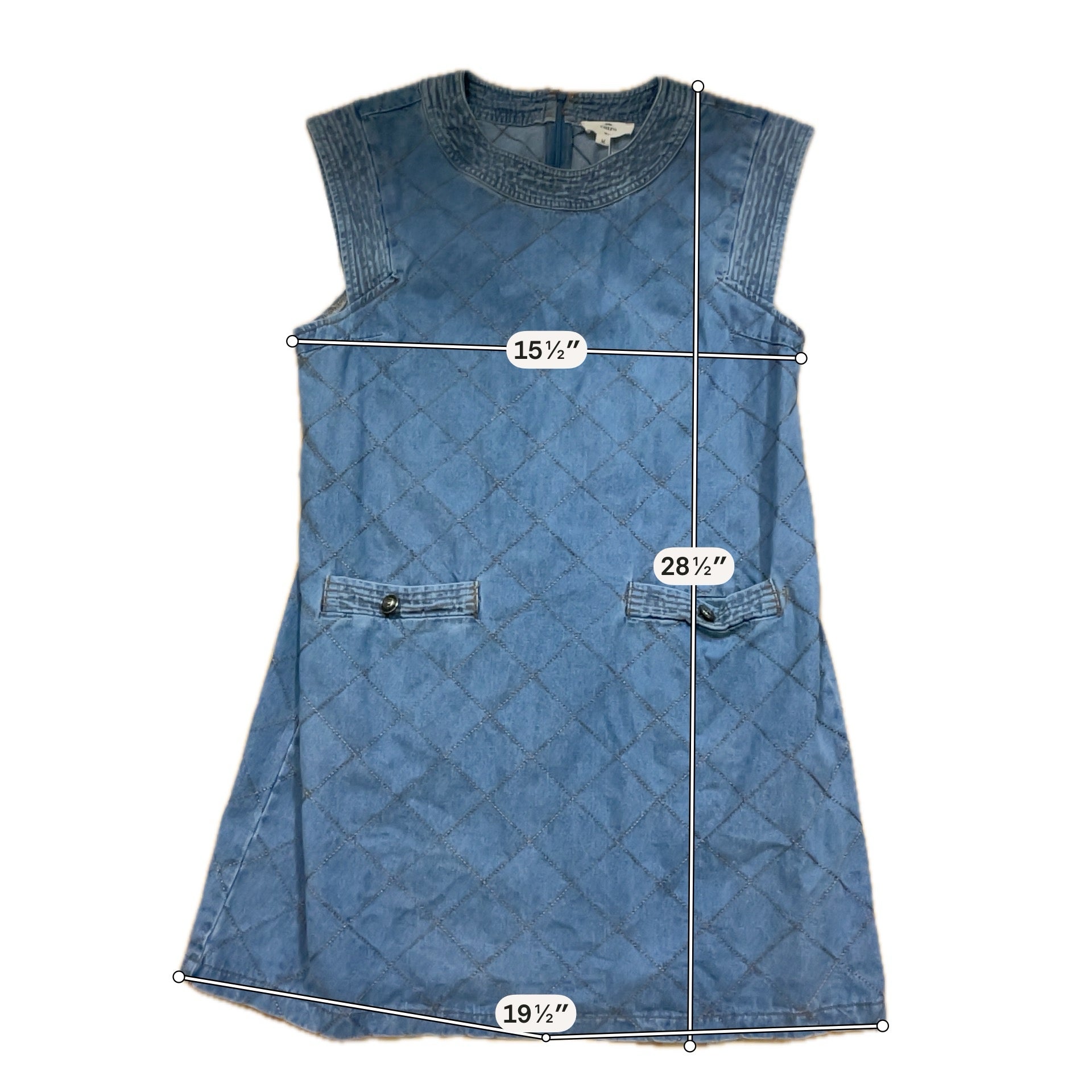 Entro Quilted Diamond Stitch Denim Shift Dress Blue Size Medium