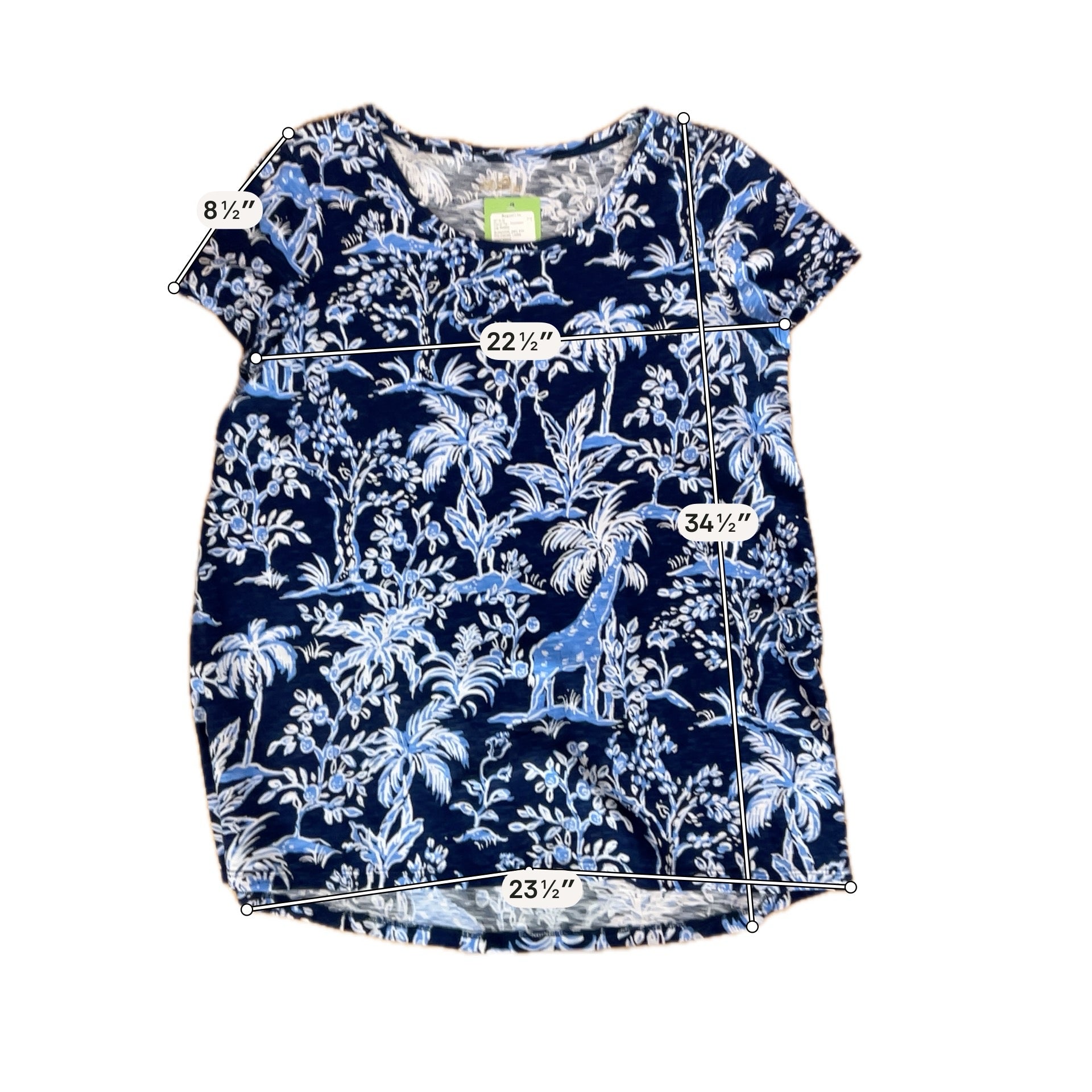 Lilly Pulitzer Etta Tee Casa Del Sol Print Blue White Giraffe Top Size Large