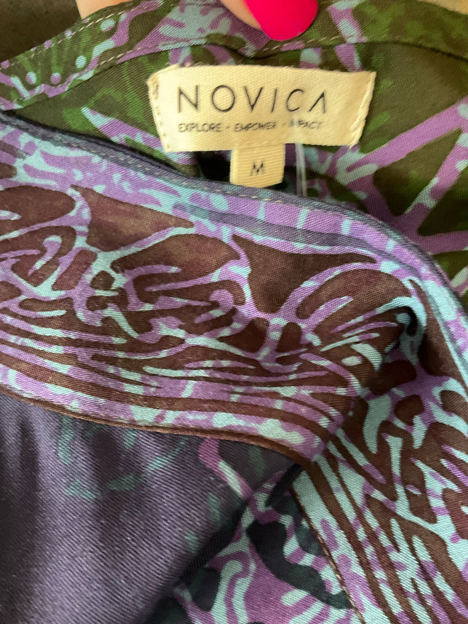 Novica purple/green/blue Maxi Artisan Batik Print Rayon Maxi Dress Purple Green Blue Size Medium - Size M