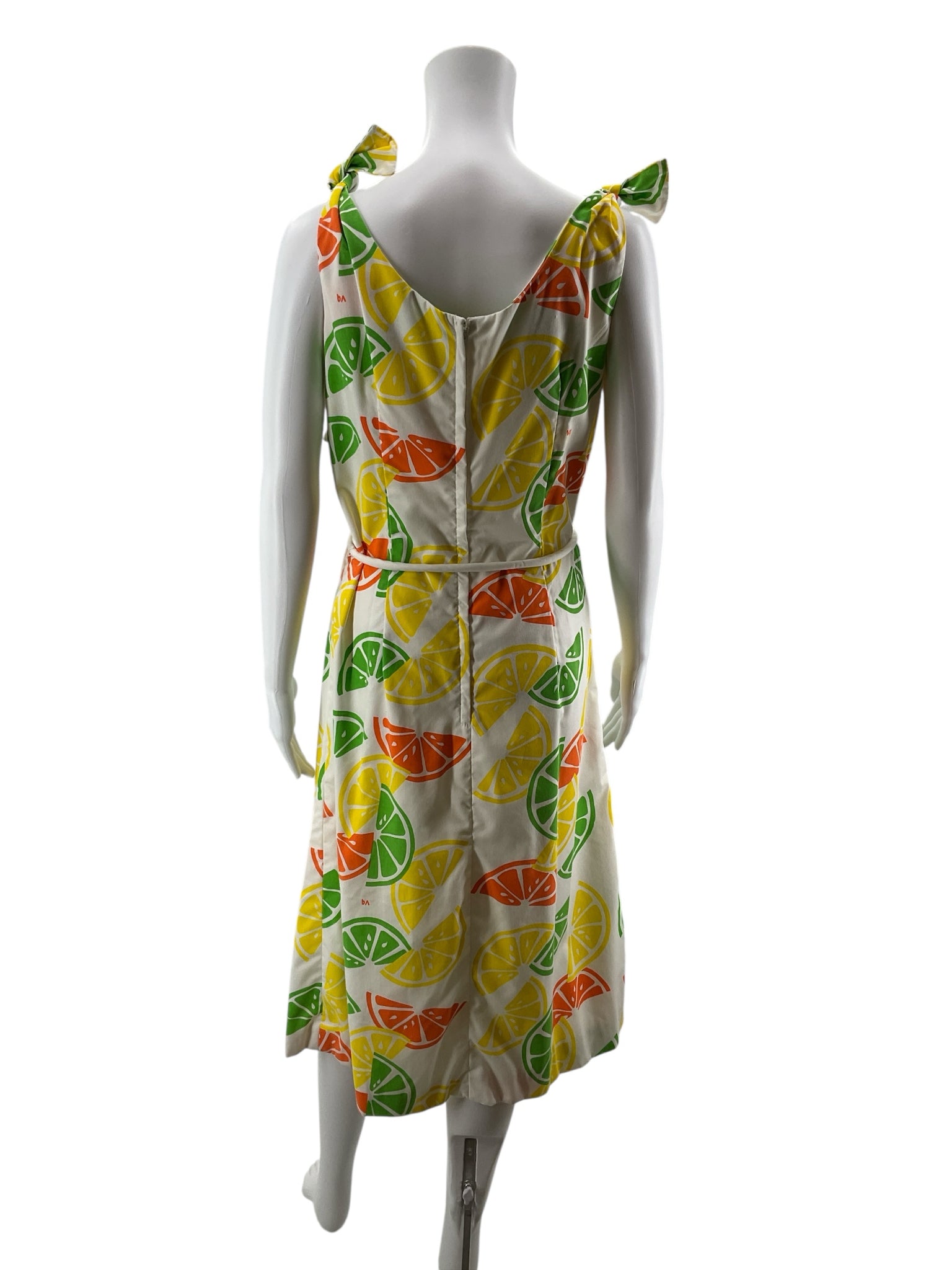 The Vested Gentness Vintage Lemon Citrus Print Tie-Shoulder Sundress | Size 12