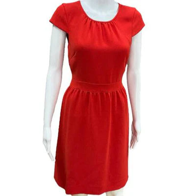 J Crew red solid pre-owned ladies dress in size 4, featuring a classic silhouette and elegant design.