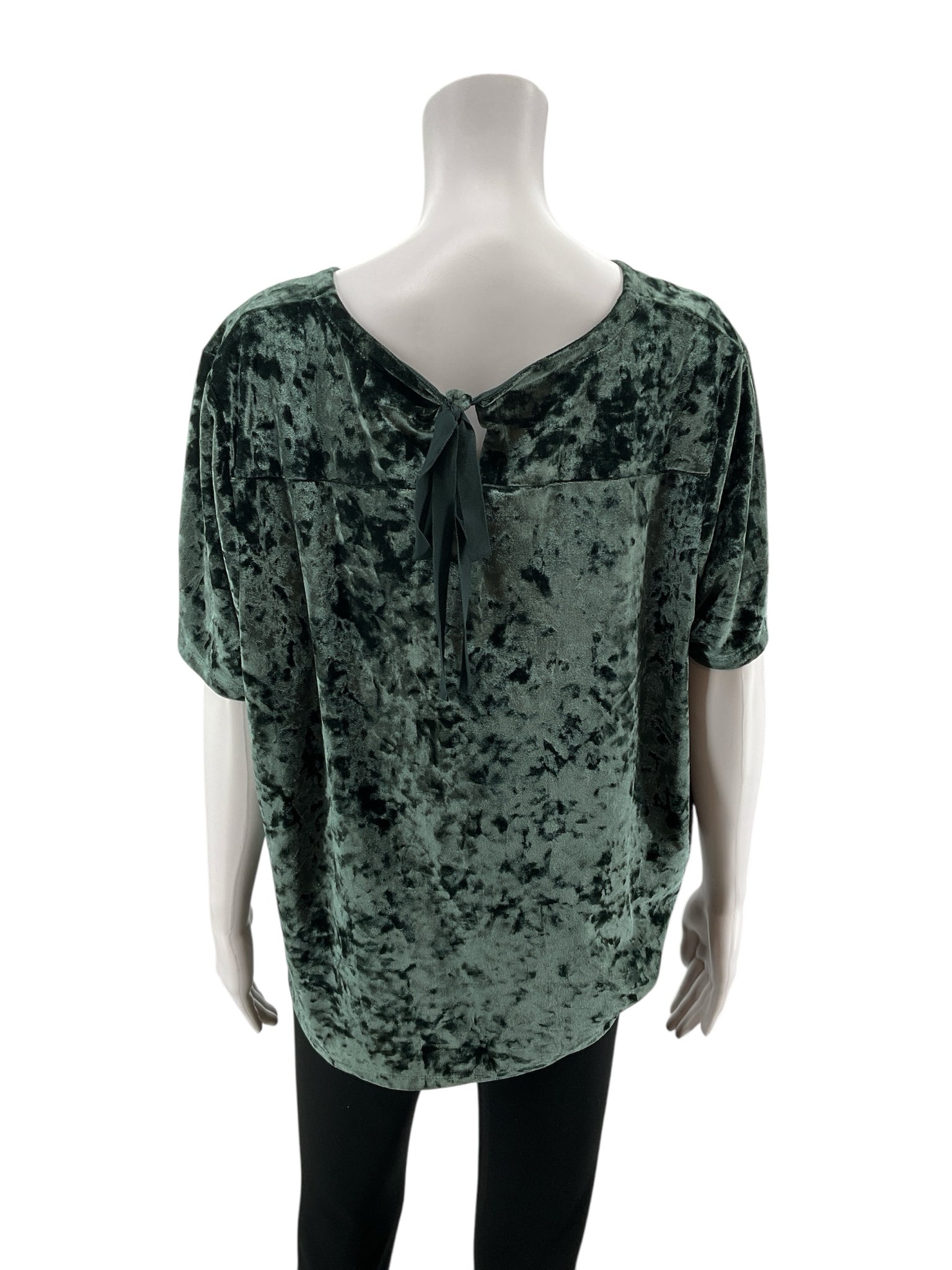 14th & Union Green Crushed Velvet Tie Back Top Short Sleeve Blouse Womens XL