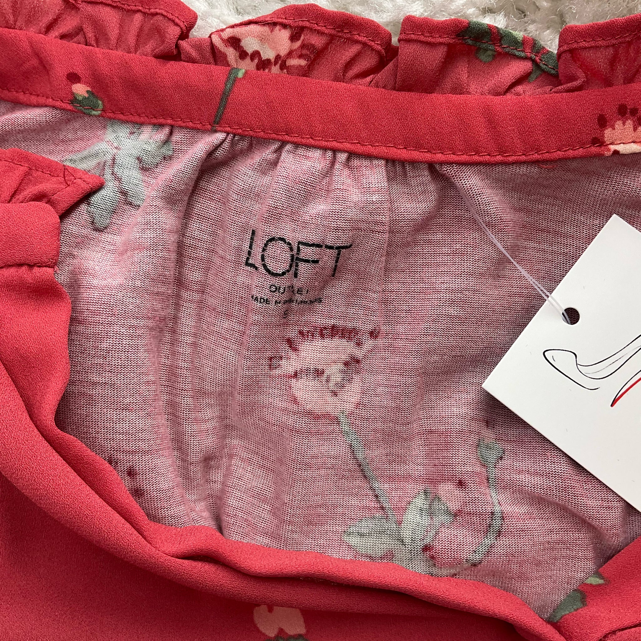 Loft Red Floral Ladies Pre-Owned Blouse - Size Small - Margaret’s Fine Consignment