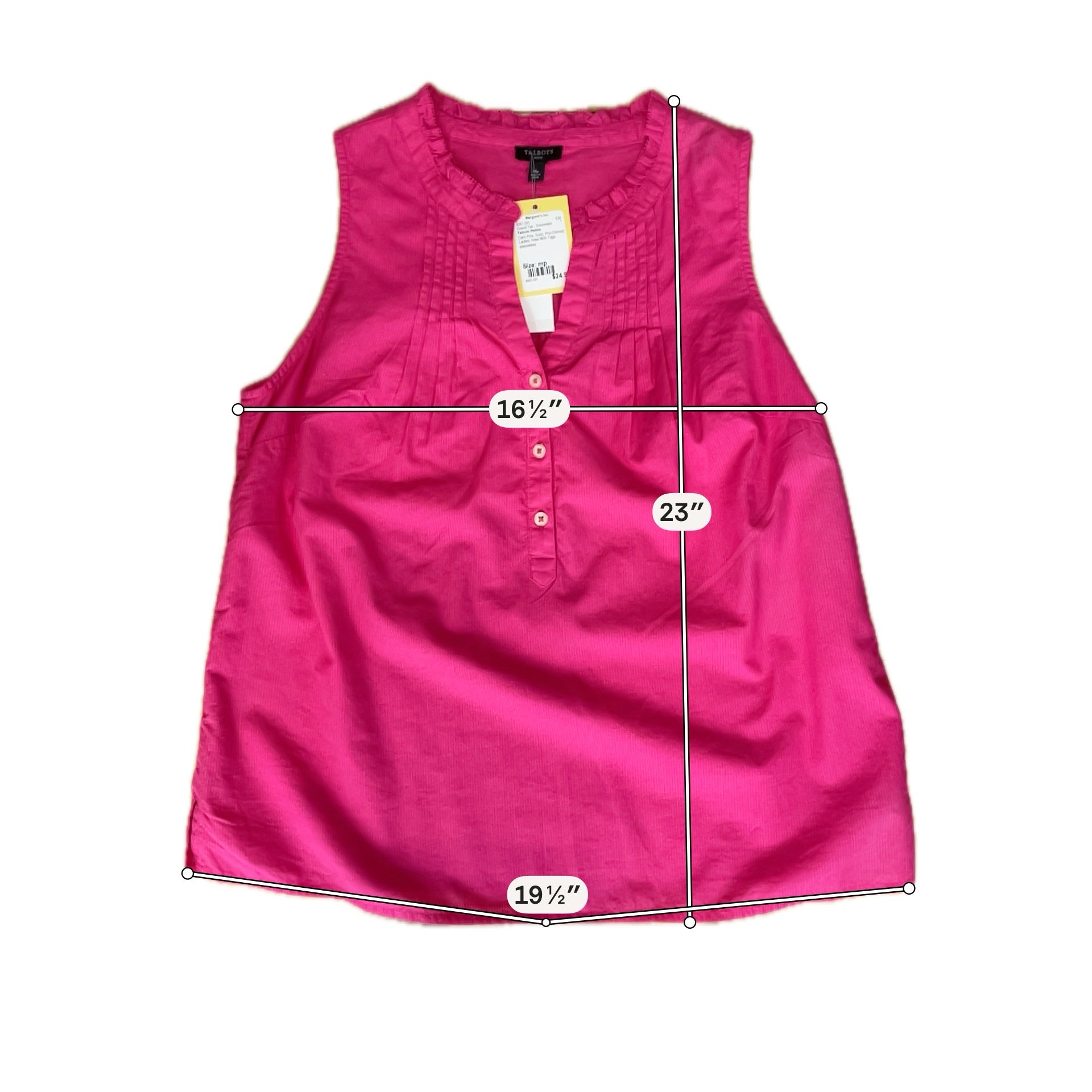 Talbots Petites Ruffle Neck Pintuck Sleeveless Top Cotton Blouse Pink MP NWT