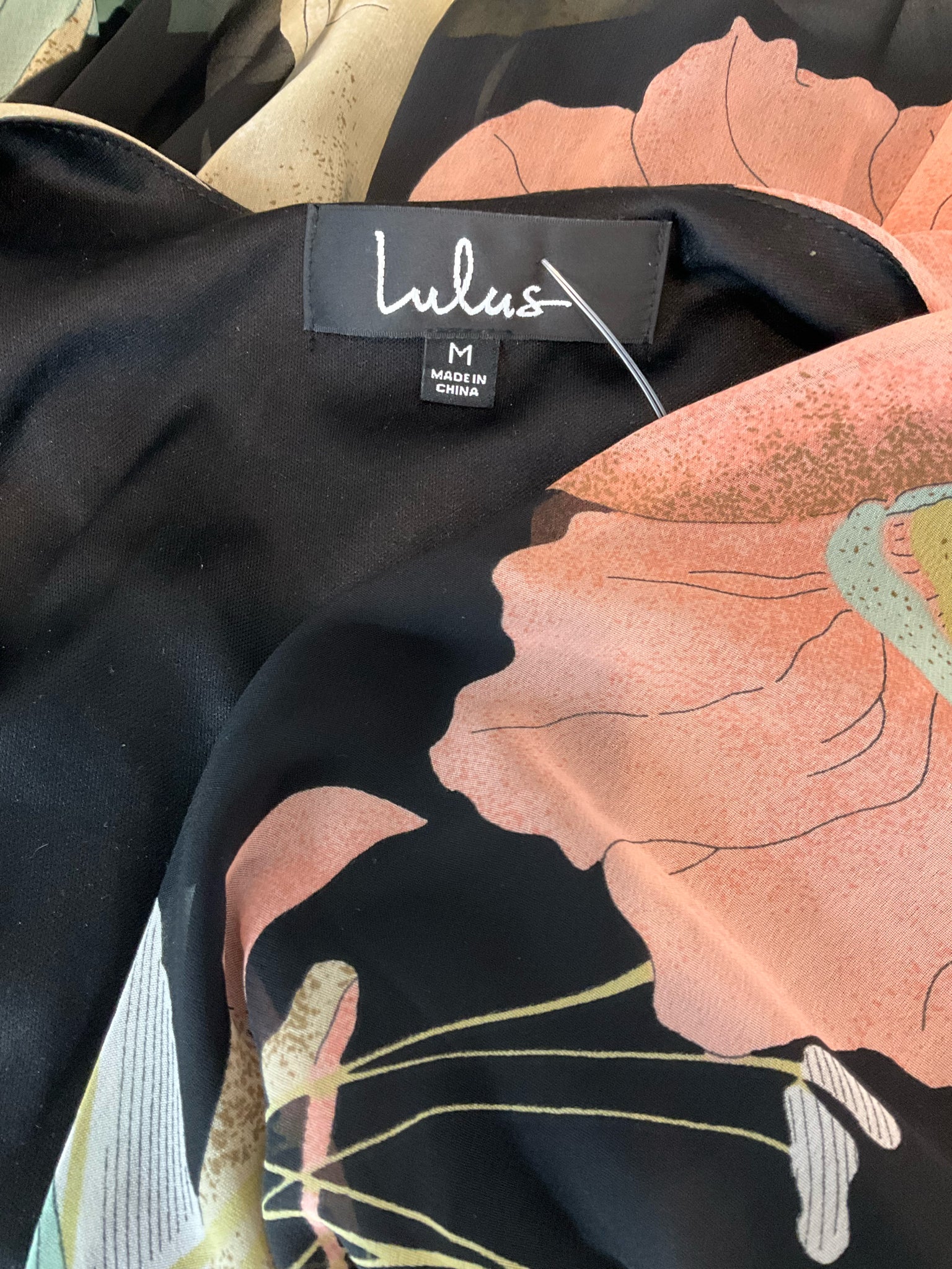 Lulus black/coral/aqua Maxi Still the One Black Floral Long Sleeve Maxi Dress Size Medium - Size M