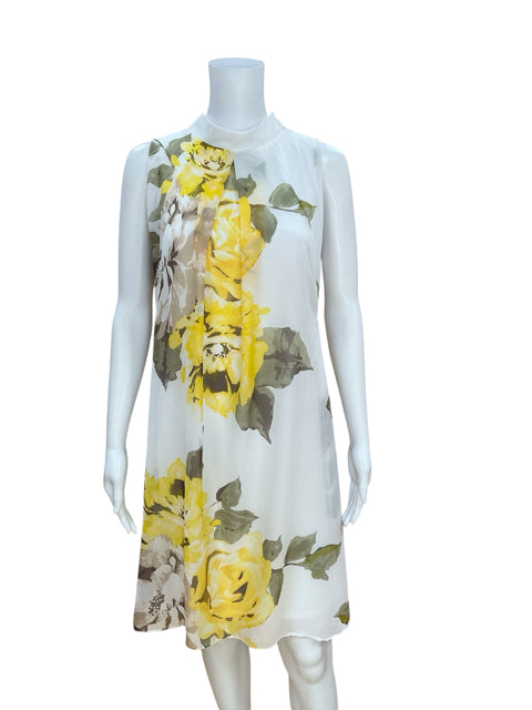 Robbie Bee Size 14 white/yellow/tan Floral Pre-Owned Ladies Dress
