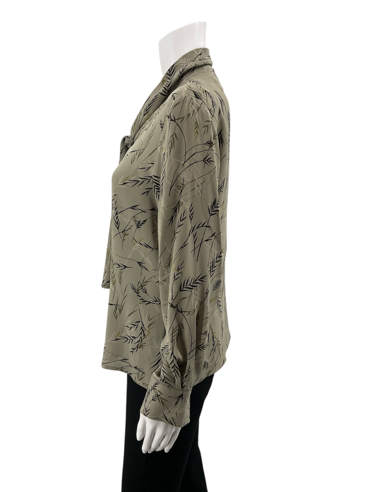 Kate Hill Olive/Multi Print Pre-Owned Ladies Blouse - Size 8 Petite