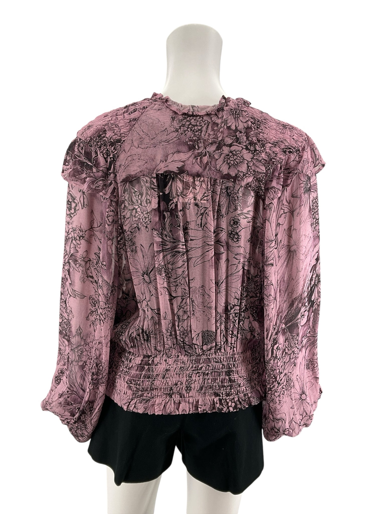 Anthropologie Purple Floral Boho Peasant Blouse Top Size Medium