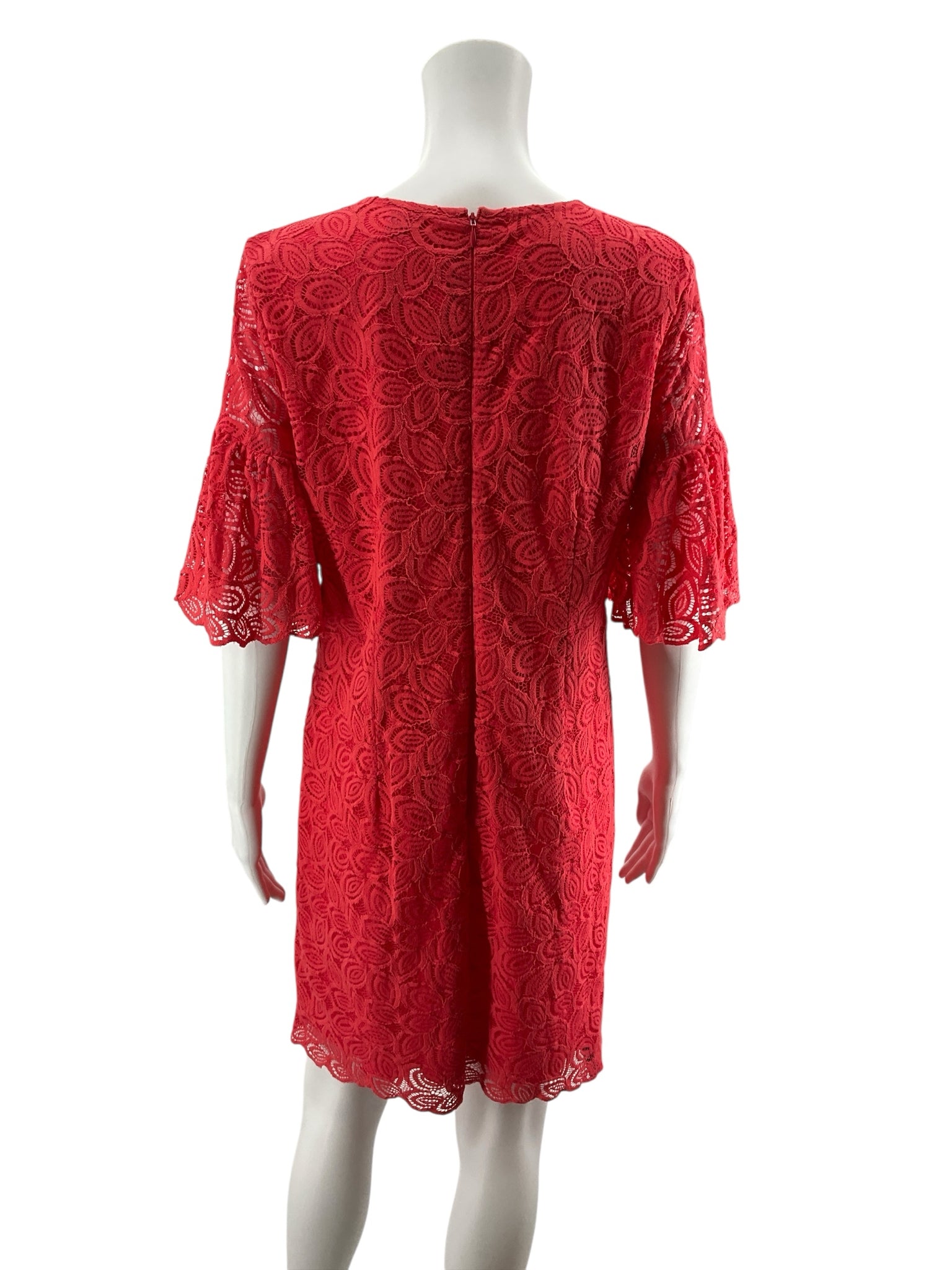 Ann Taylor Coral Floral Lace Flutter Sleeve Shift Dress Size 8