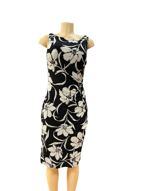 Lauren Ralph Lauren Black & White Floral Sleeveless Sheath Dress Size 4