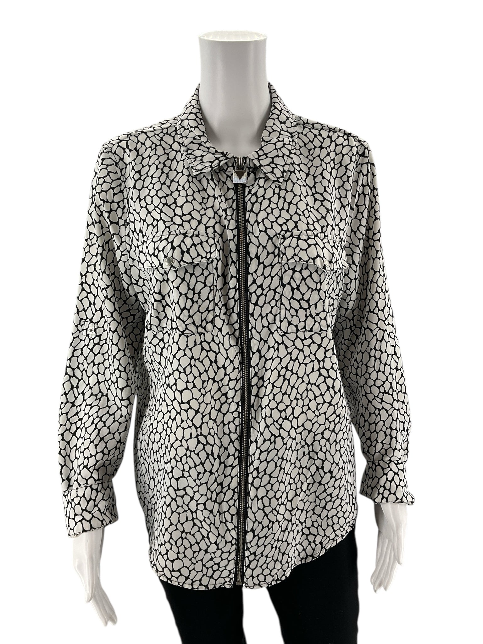 MK - white/black Print Pre-Owned Ladies Casual Top - Size L