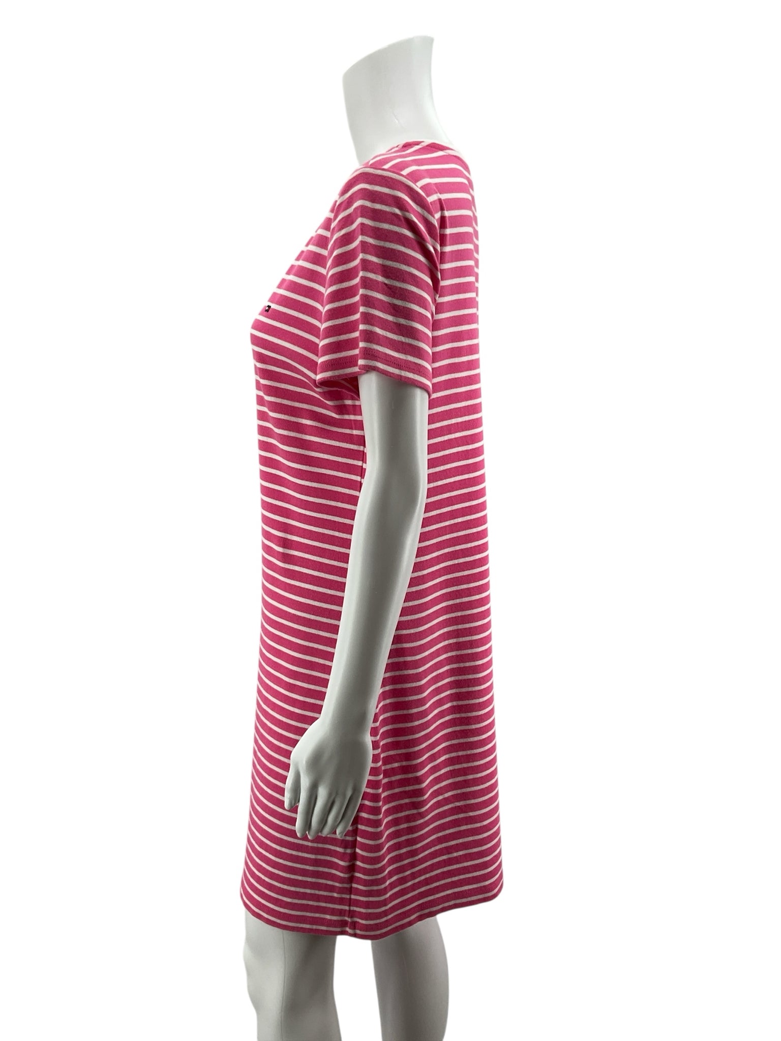 Tommy Hilfiger Striped T-Shirt Dress Pink White Navy V-Neck Cotton Size Large