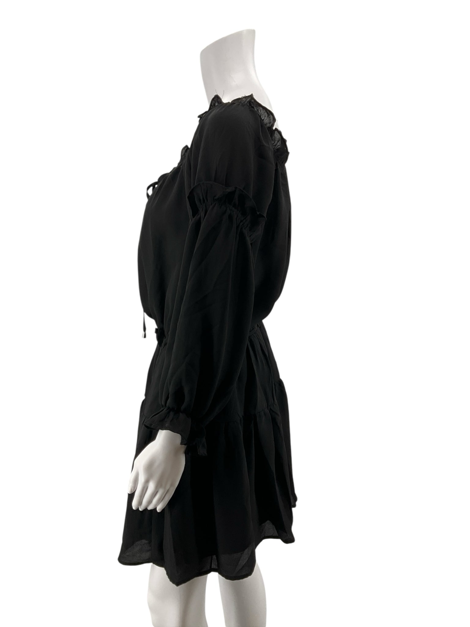Hyfve Black Off Shoulder Boho Mini Dress Size Large