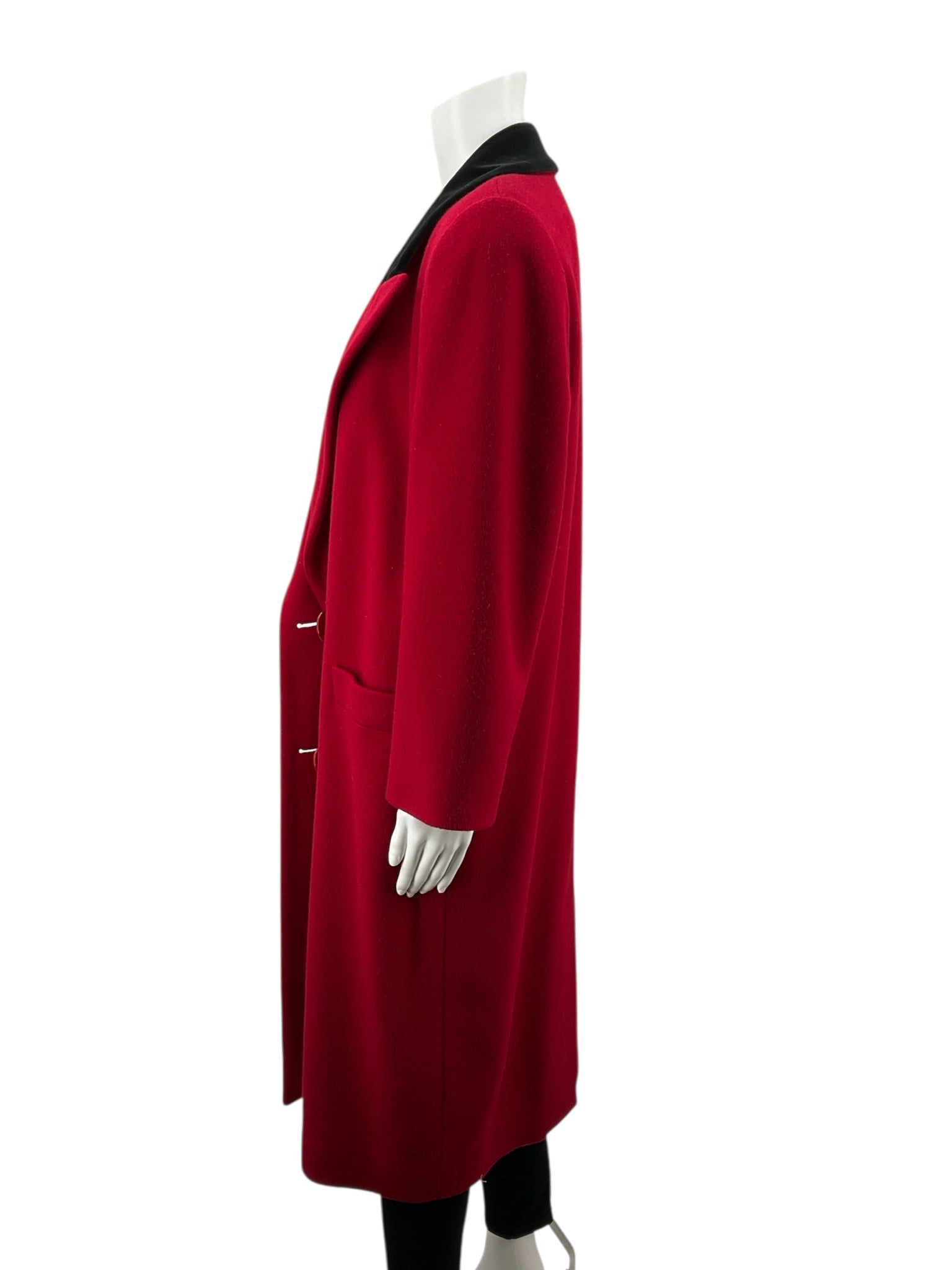 Harve Benard by Bernard Holtzman red/black Maxi Coat, Overcoat, Chesterfield, Double Breasted Vintage Harve Benard Red Wool Maxi Coat Black Velvet Collar Saks USA Sz 4 - Size 4