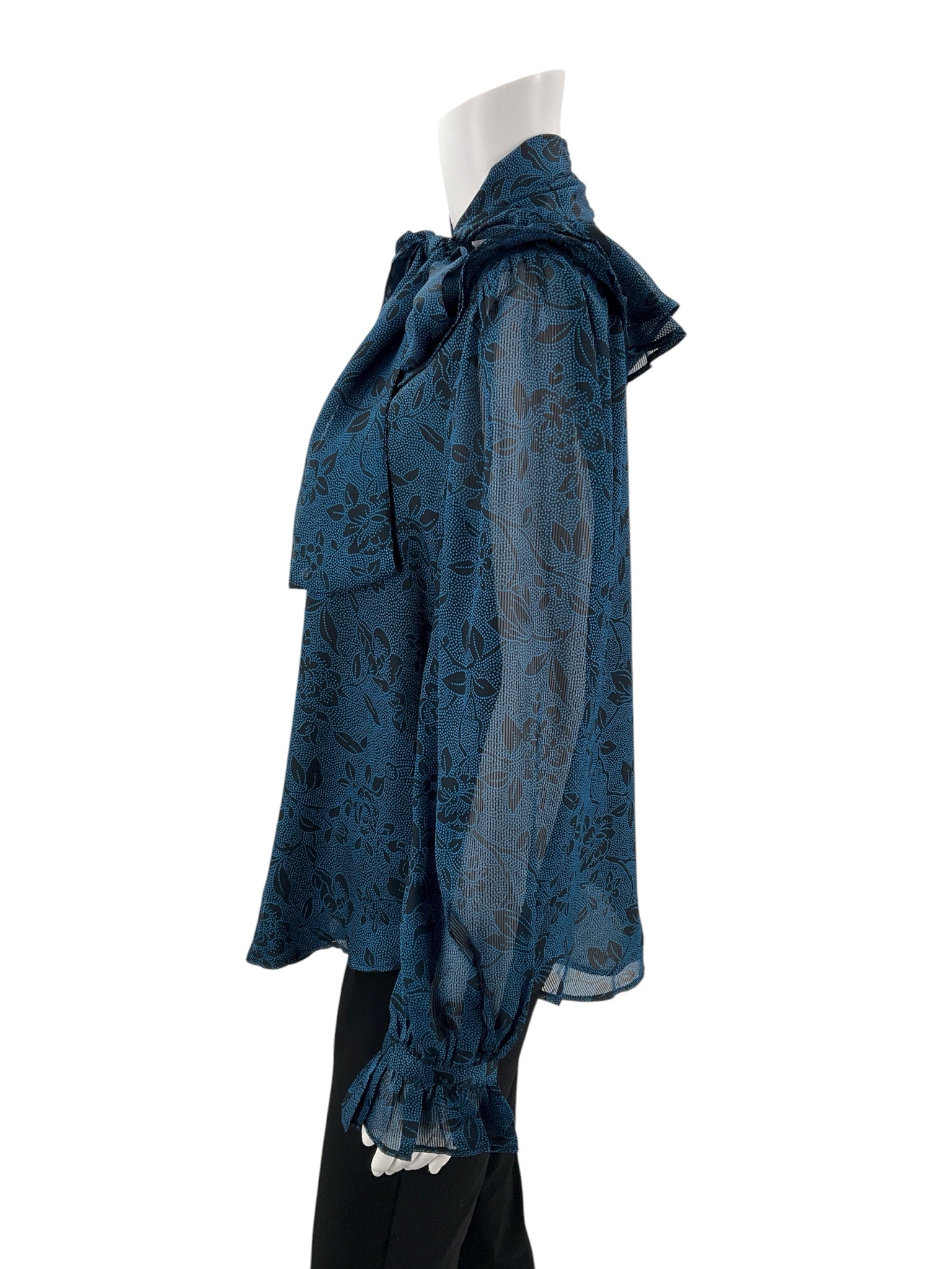 Ann Taylor Blue/Black Print Pre-Owned Ladies New with Tags Top - Size Small - Margaret’s Fine Consignment