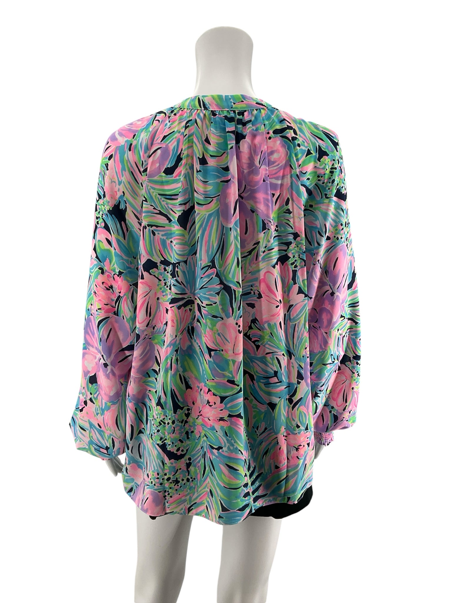 Lilly Pulitzer Willa Ruffle Tunic Top Deep Sea Navy Lucky Catch Size Large