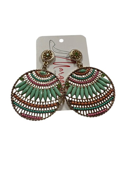 Morgan & Taylor Bohemian Beaded Hoop Drop Earrings Gold Tone Multi-Color