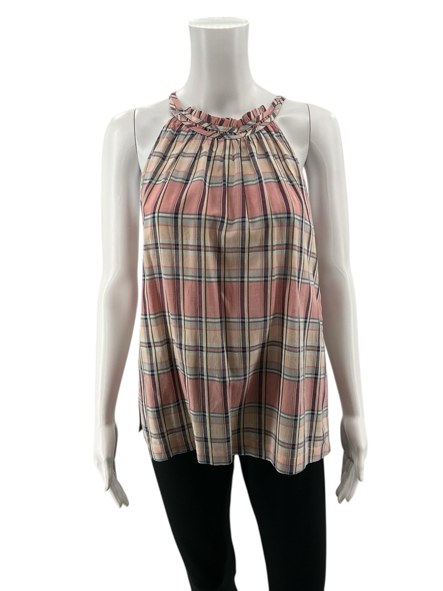 LOFT mauve/tan Sleeveless Mauve Plaid Ruffle Halter Swing Top NWT Size Small - Size S
