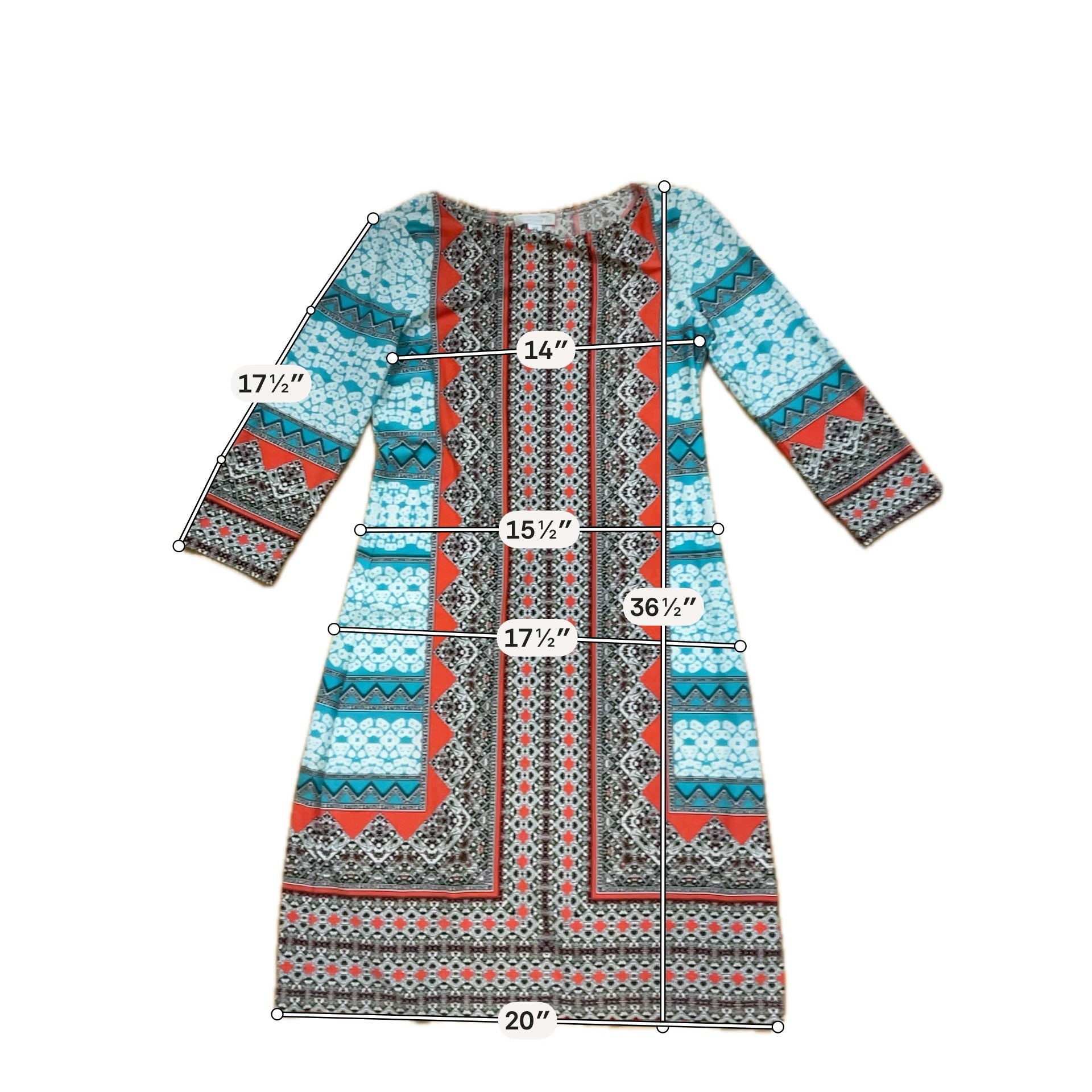 London Times Petite Geometric Border Print Shift Dress Size 4P