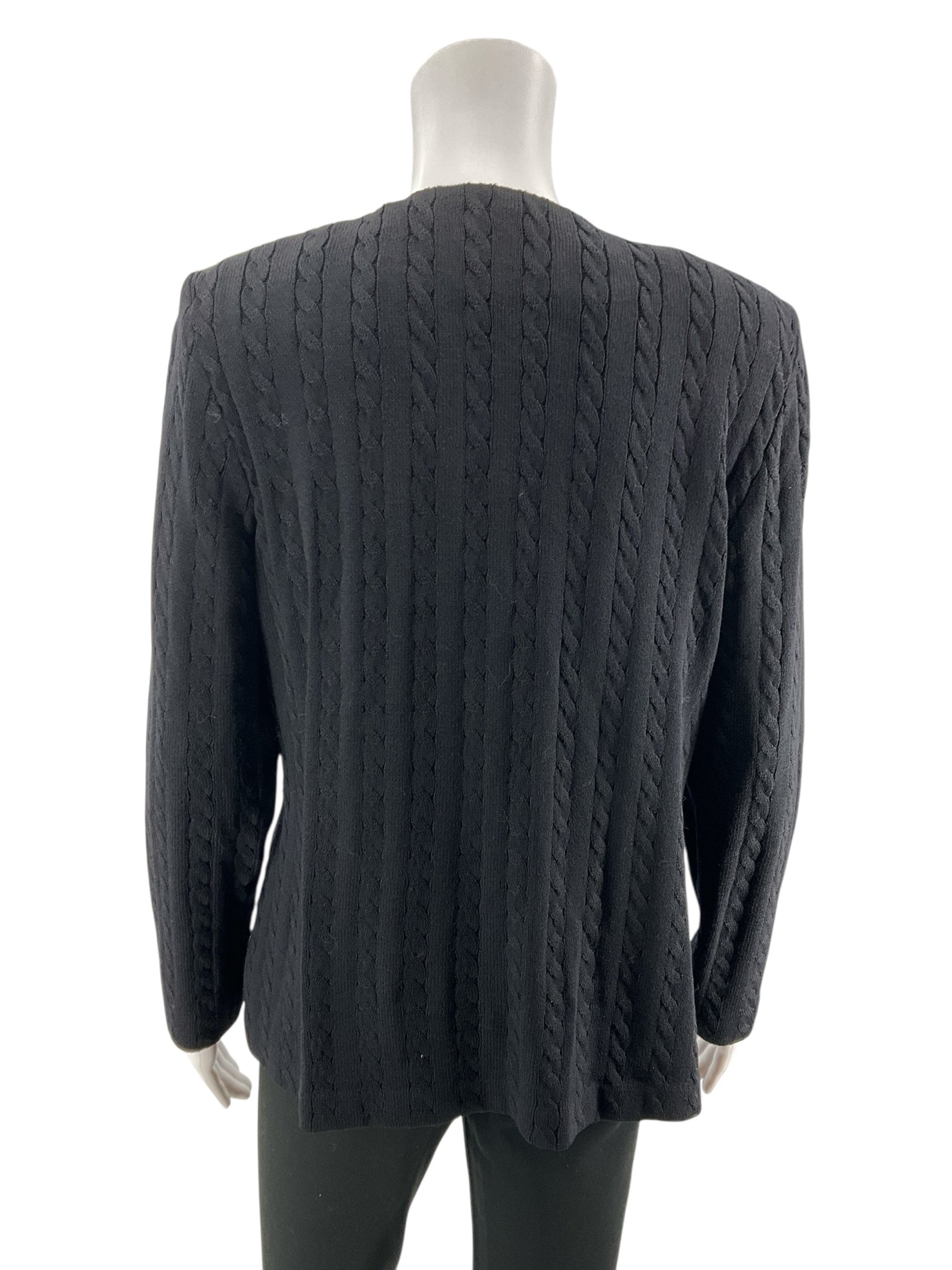 St. John Collection by Marie Gray Black Cable Knit Button Front Cardigan Size 8