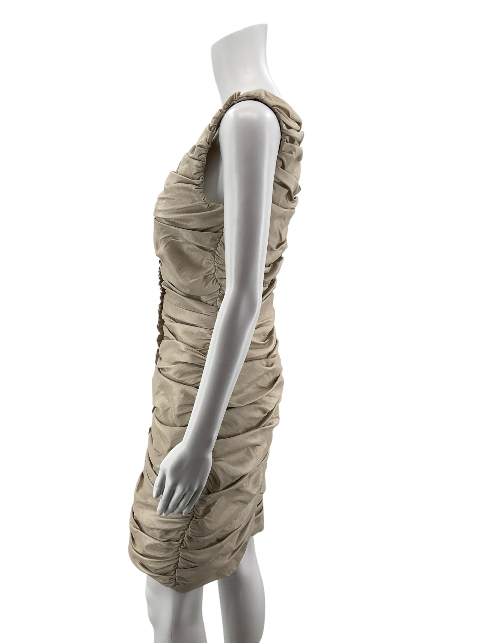 Calvin Klein Beige Ruched V-Neck Bodycon Dress Size 6