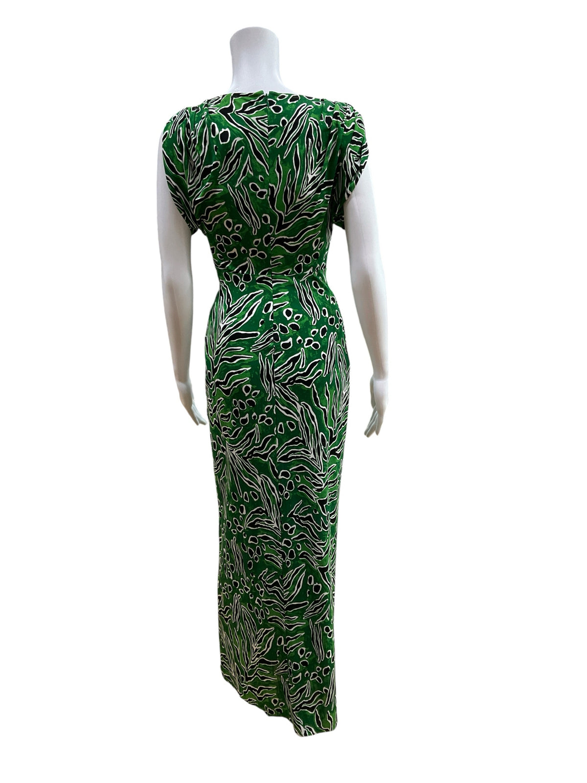 Diane Von Furstenberg Celina Painted Zebra Ruched Maxi Dress Green Black XS - ONLINE ONLY