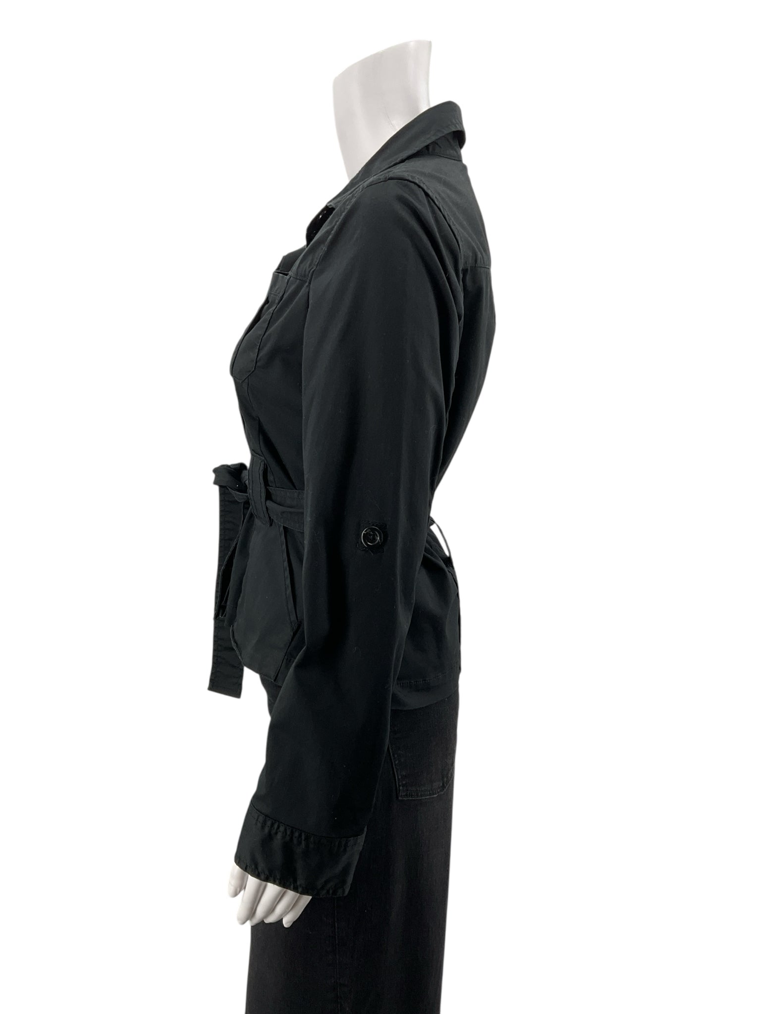 Old Navy Black Cotton Stretch Utility Jacket with Belt | Size Small - ONLINE ONLY