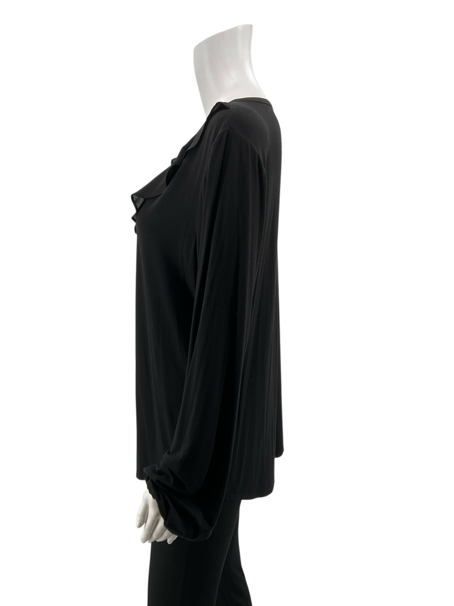 White House Black Market Ruffle V-Neck Long Sleeve Top Black Size Large