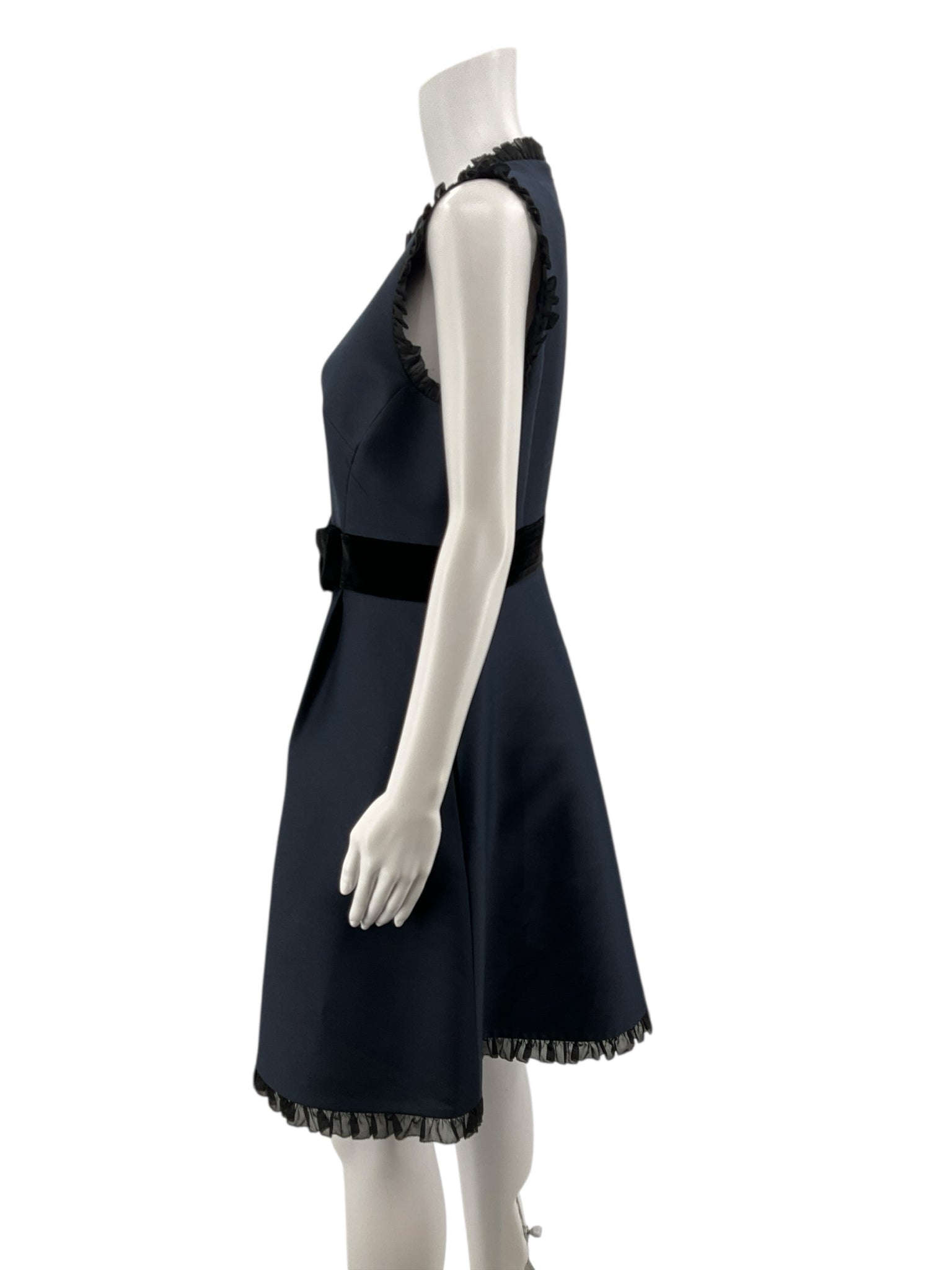 Kate Spade New York navy/black Fit and Flare Navy Pleated Trim Fit & Flare Dress with Velvet Bow Size 8 - Size 8