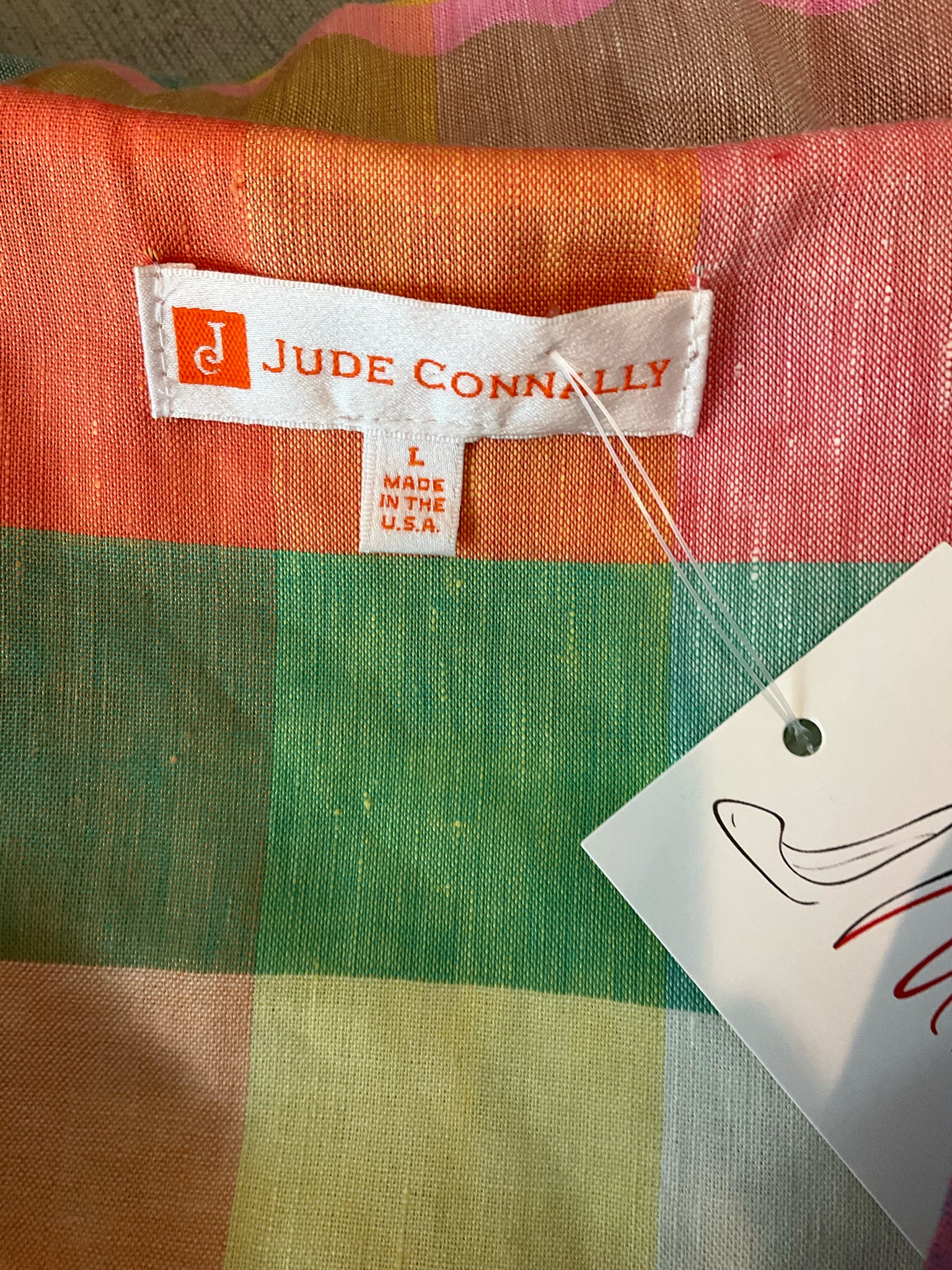 Jude Connally Multi Color Maxi Gingham Linen Blend Surplice Midi Dress Size Large - Size L