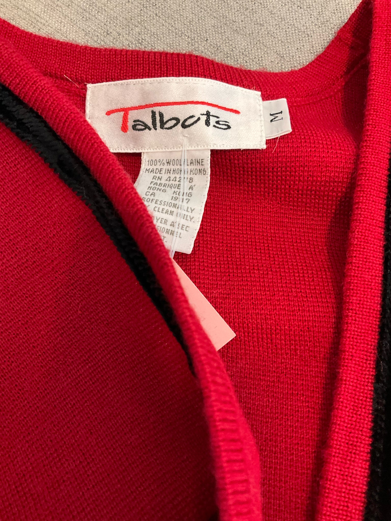 Talbots red/black Sleeveless Red Wool Vest Black Velvet Trim Frog Closure Cropped Size Medium - Size M