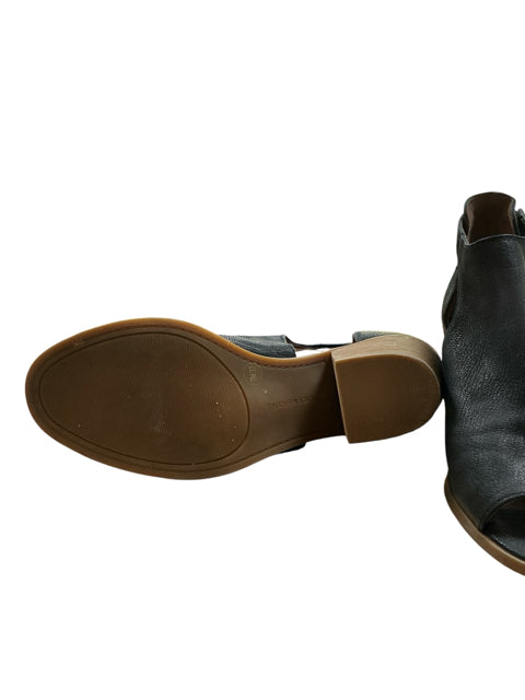 Lucky Brand Ada Peep-Toe Block Heel Booties Black Leather | Size 8M