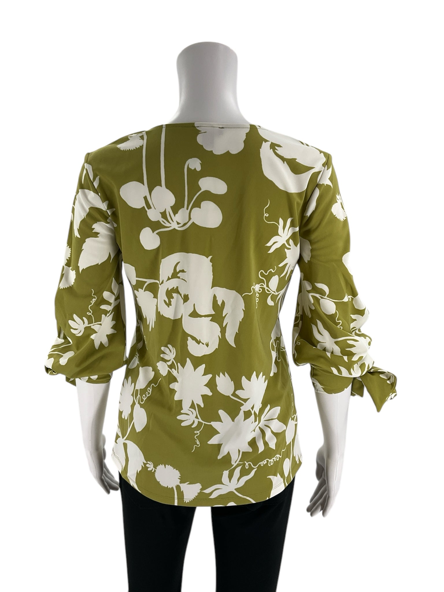 Ann Taylor Green Floral Tie Sleeve V-Neck Blouse Size XS