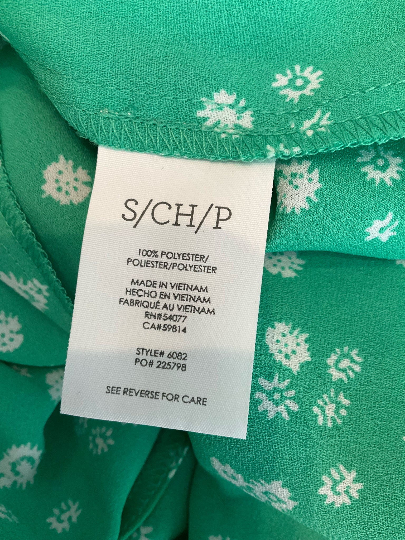 cabi Poppy Top Green White Floral Short Sleeve Blouse Size S Style 6082