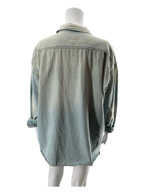 THE GREAT. The Slouch Denim Shirt Light Wash Cotton Relaxed Fit Size Medium